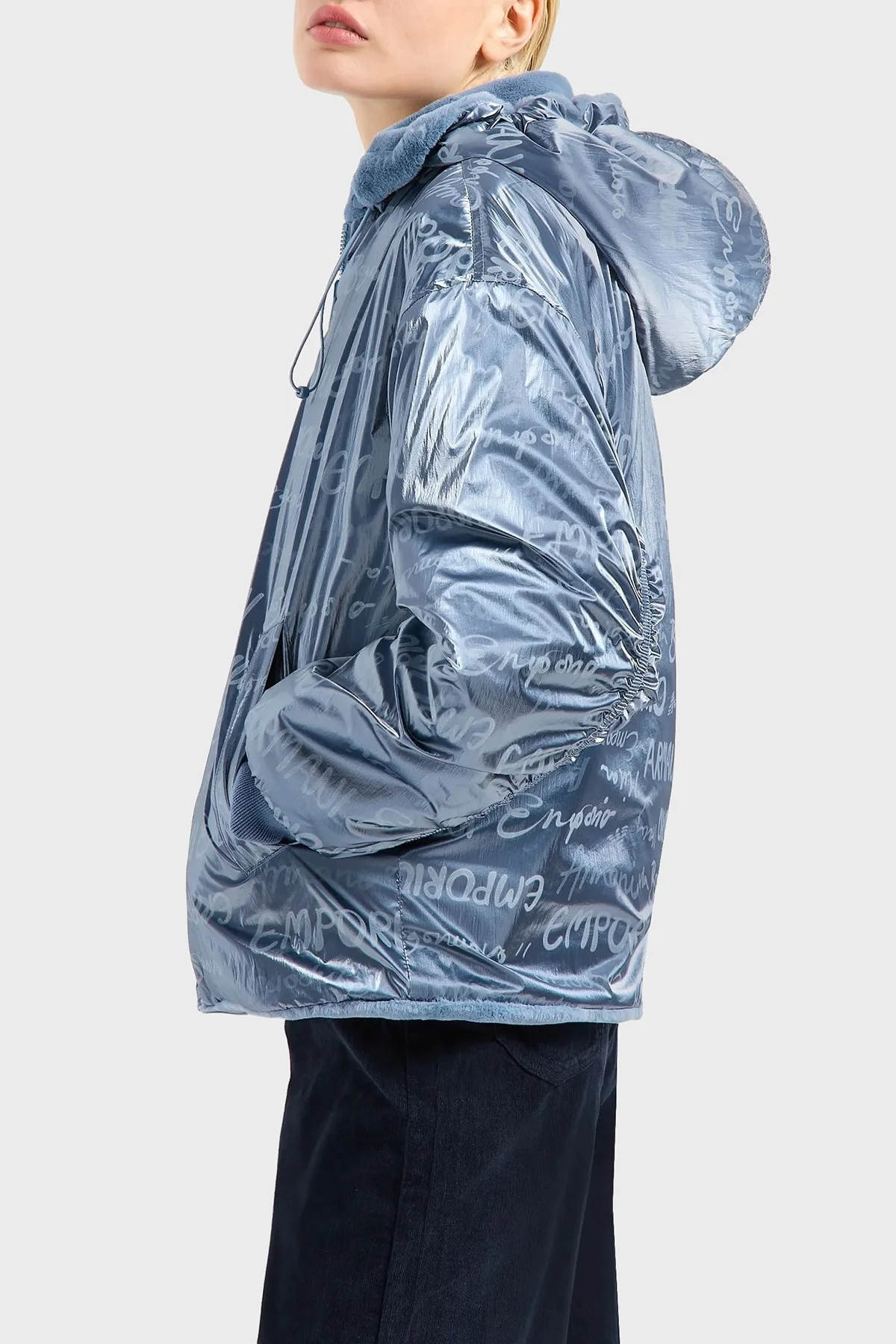 Emporio Armani Çift Taraflı Kapüşonlu Relaxed Fit Bomber Bayan Ceket H4NB1D E9917 017 MAVİ - 6