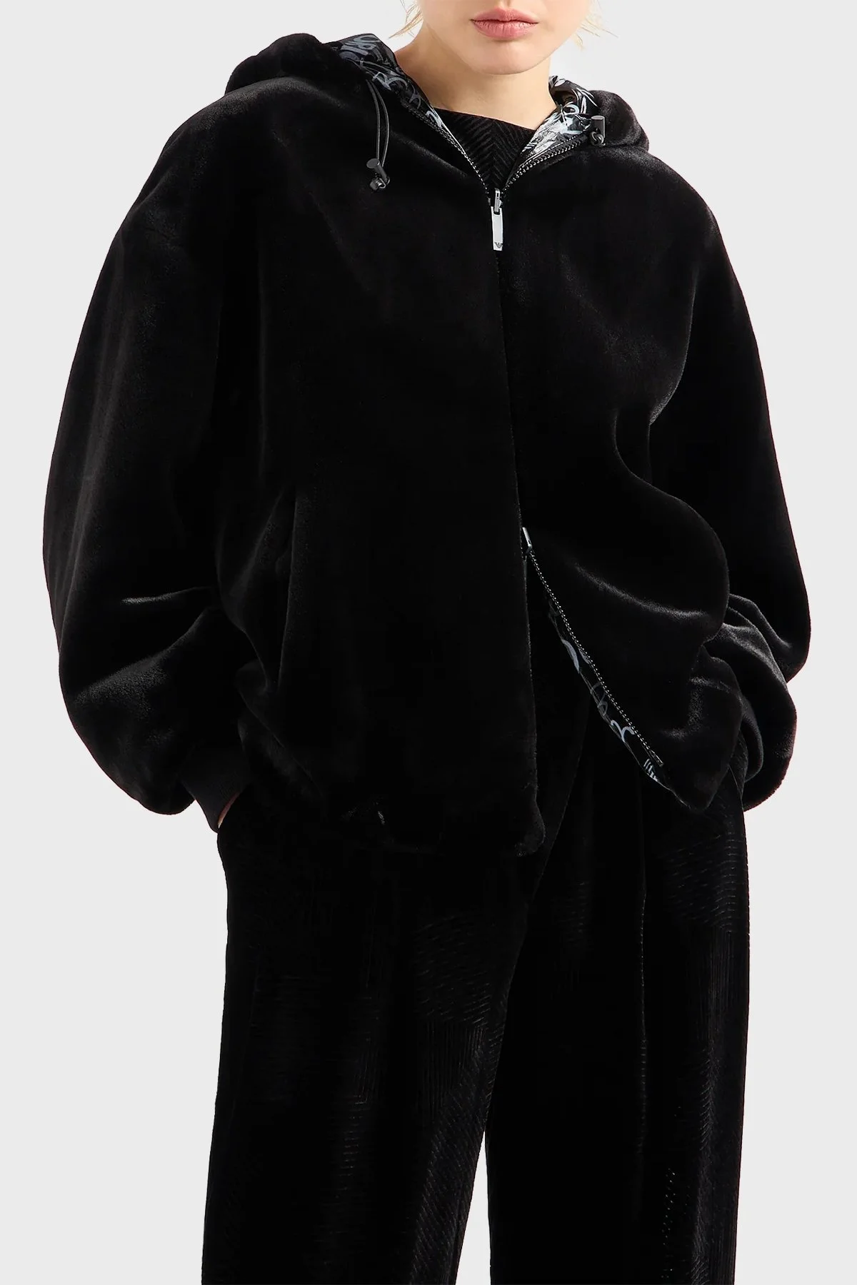 Emporio Armani Çift Taraflı Kapüşonlu Relaxed Fit Bomber Bayan Ceket H4NB1D E9917 099 SİYAH - 2