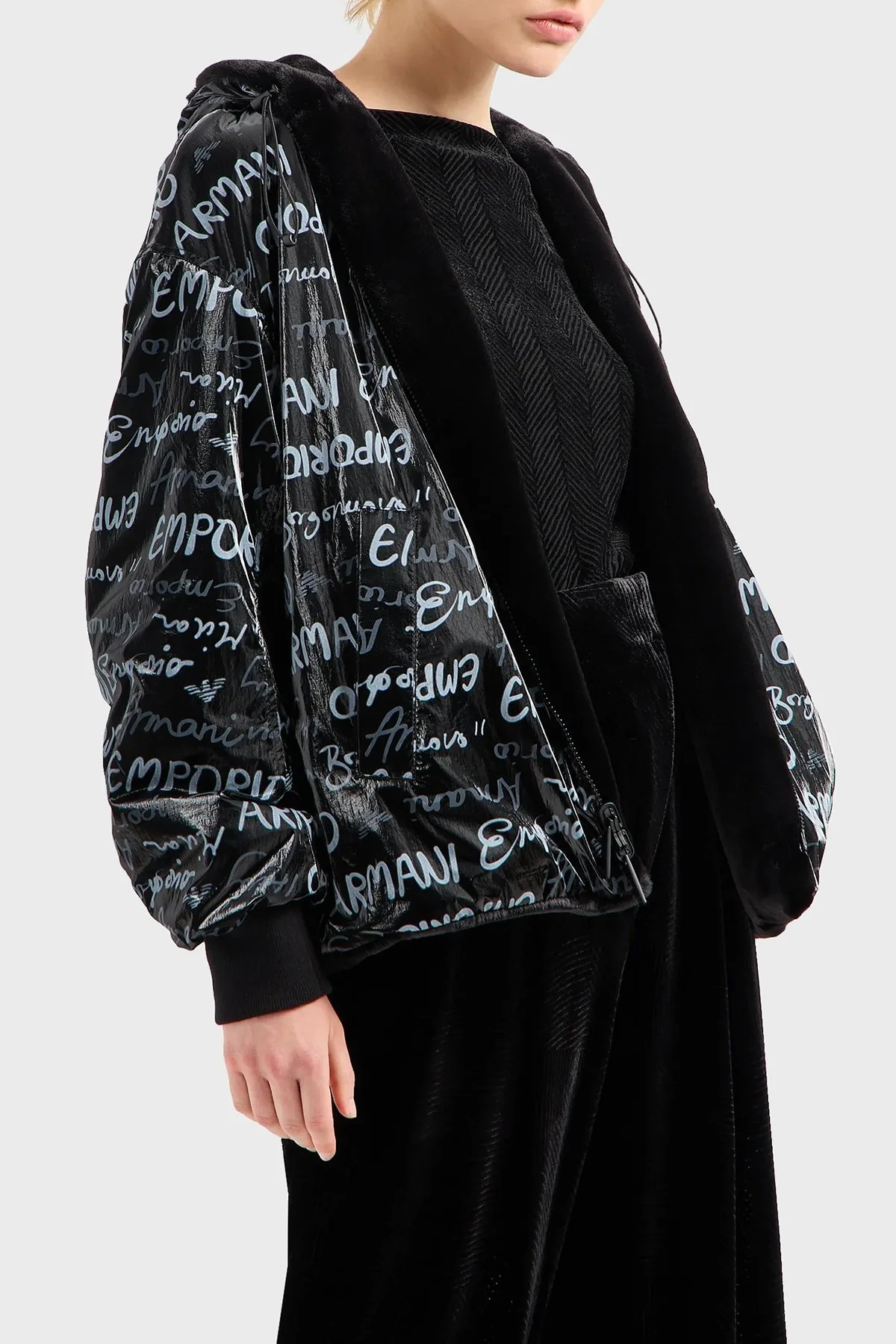 Emporio Armani Çift Taraflı Kapüşonlu Relaxed Fit Bomber Bayan Ceket H4NB1D E9917 099 SİYAH - 6