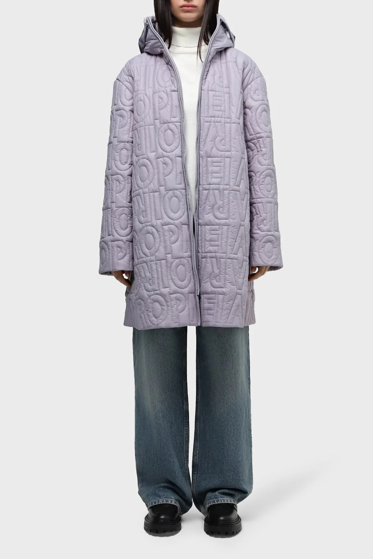 Emporio Armani Çift Taraflı Su İtici Kapüşonlu Bayan Kaban 3D2L61 2NIIZ 0802 LİLA - 1