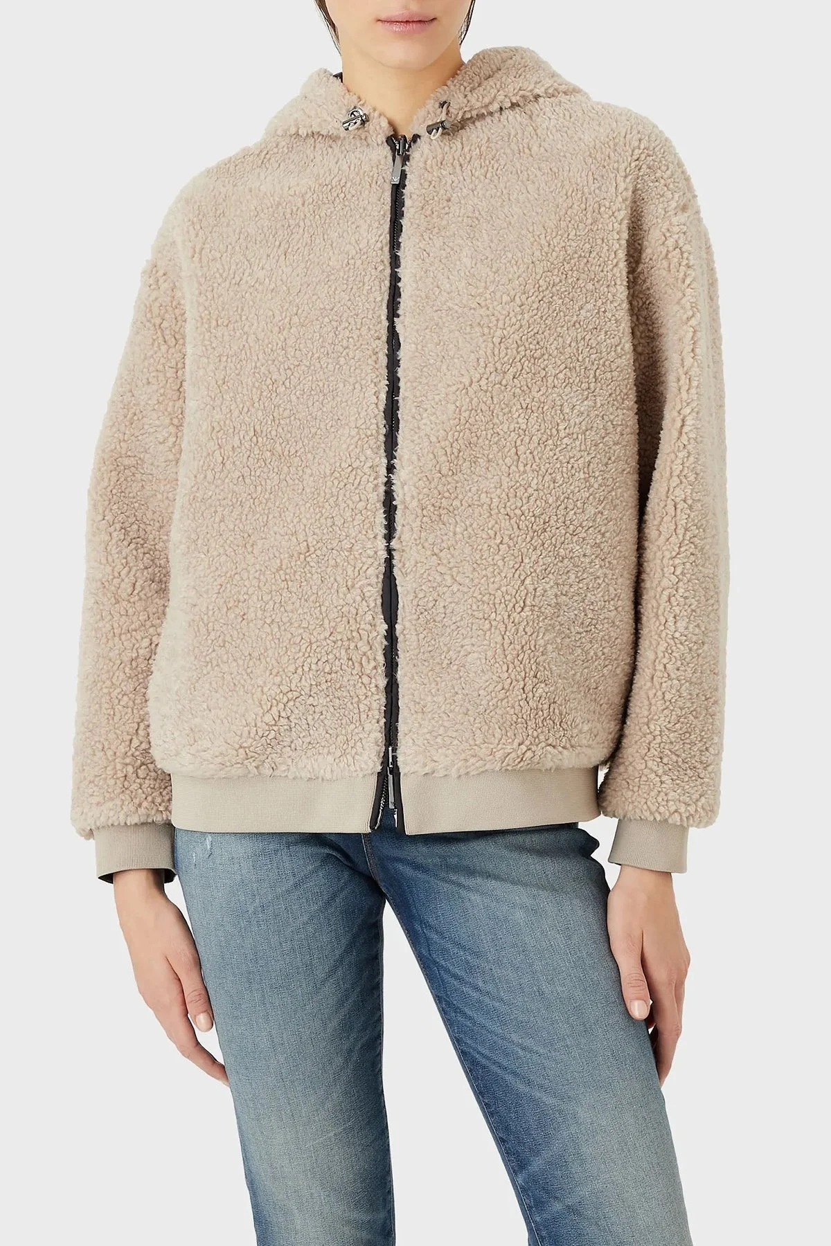 Emporio Armani Çift Taraflı Yumuşak Dokulu Kapüşonlu Bayan Mont 6L2B6F 2JZQZ 0603 TAŞ - 1