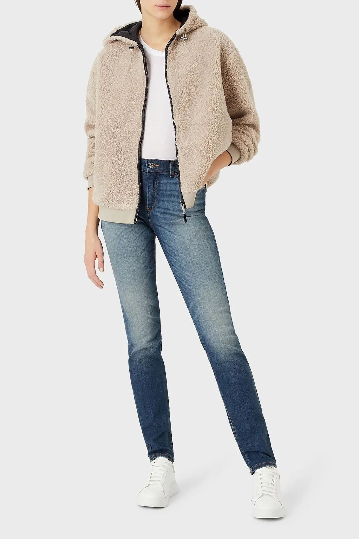 Emporio Armani Çift Taraflı Yumuşak Dokulu Kapüşonlu Bayan Mont 6L2B6F 2JZQZ 0603 TAŞ - 3