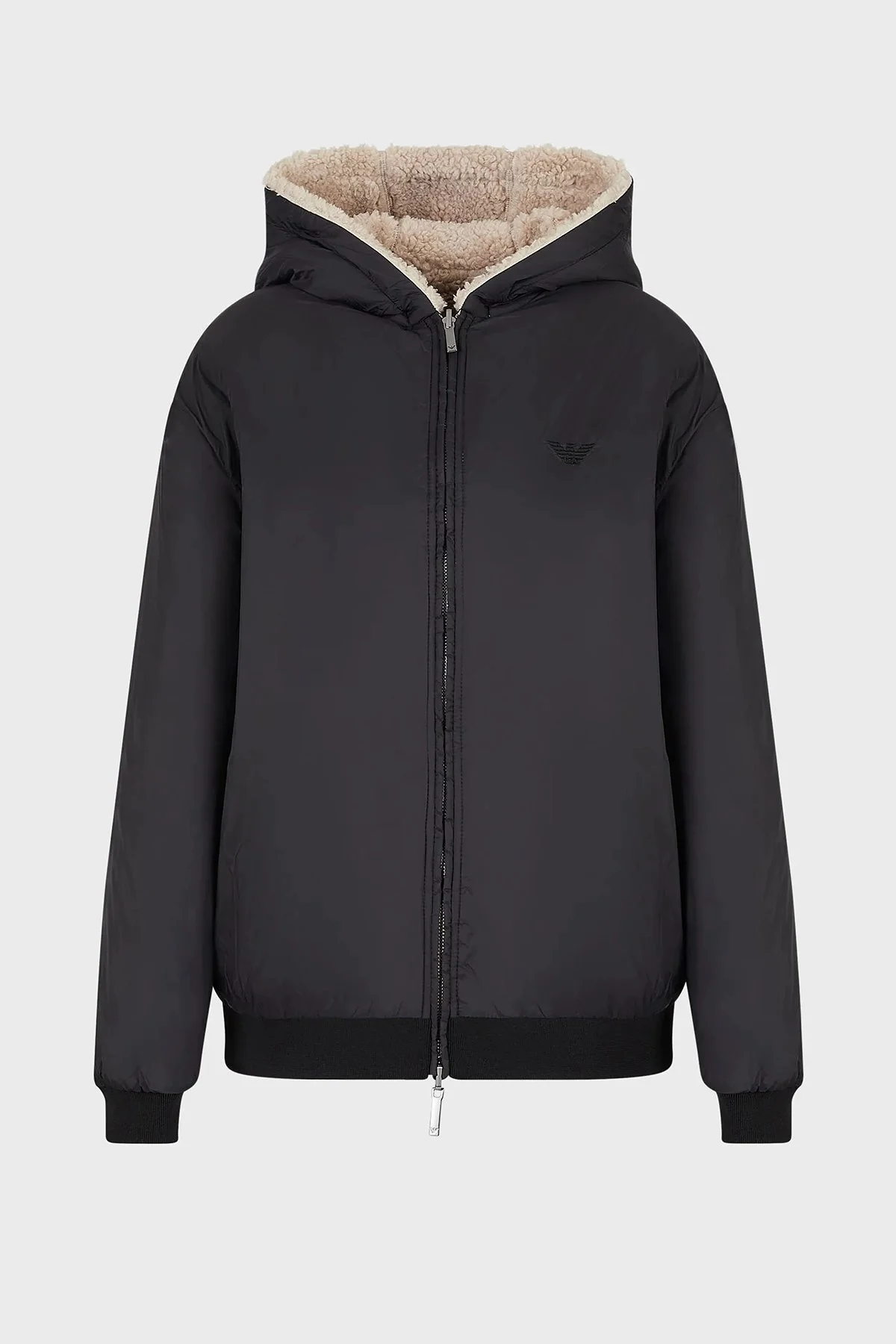 Emporio Armani Çift Taraflı Yumuşak Dokulu Kapüşonlu Bayan Mont 6L2B6F 2JZQZ 0603 TAŞ - 6
