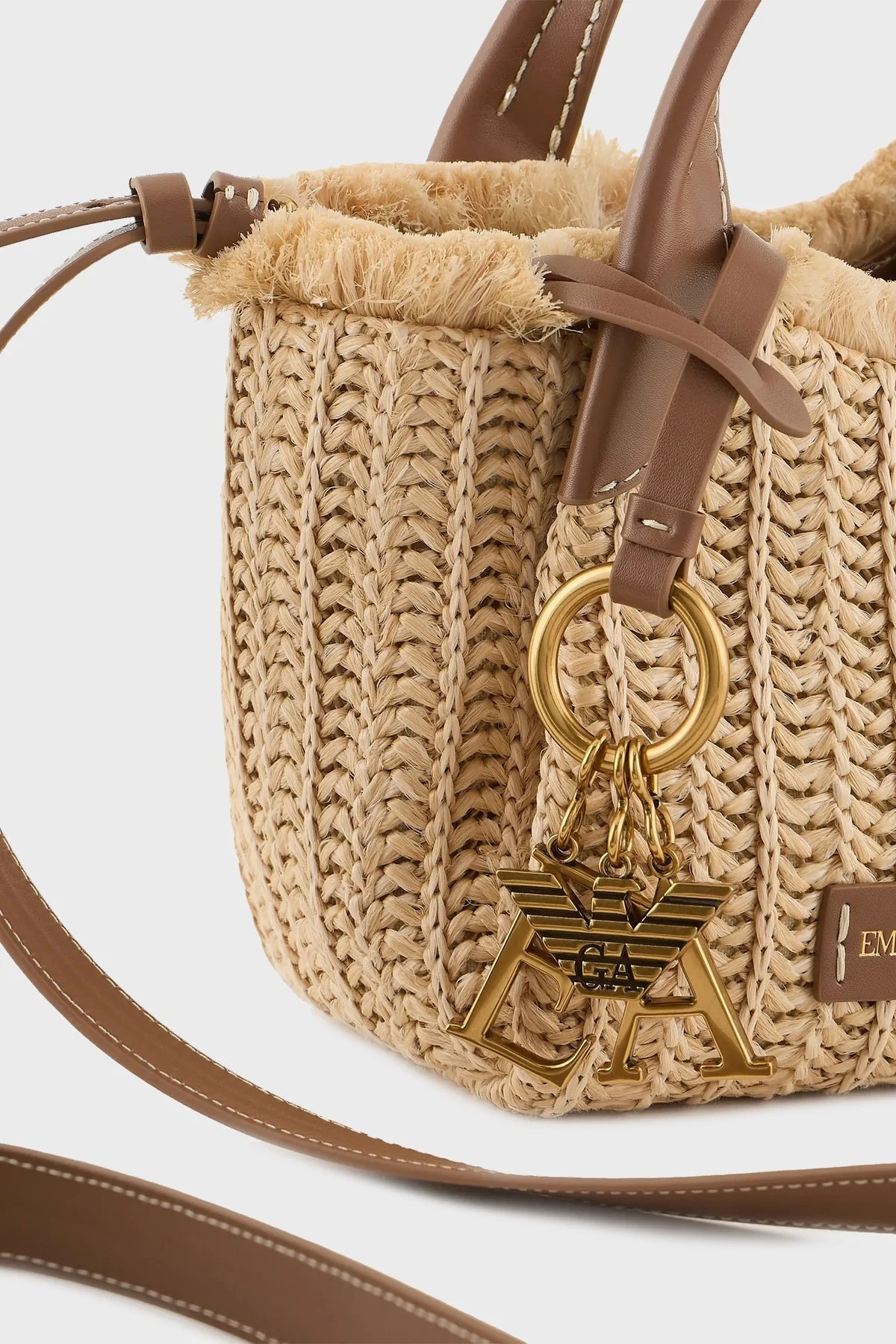 Emporio Armani Çıkarılabilir Askılı Hasır Bayan Çanta Y3D278 YWQ5D 80016 BEJ - 5