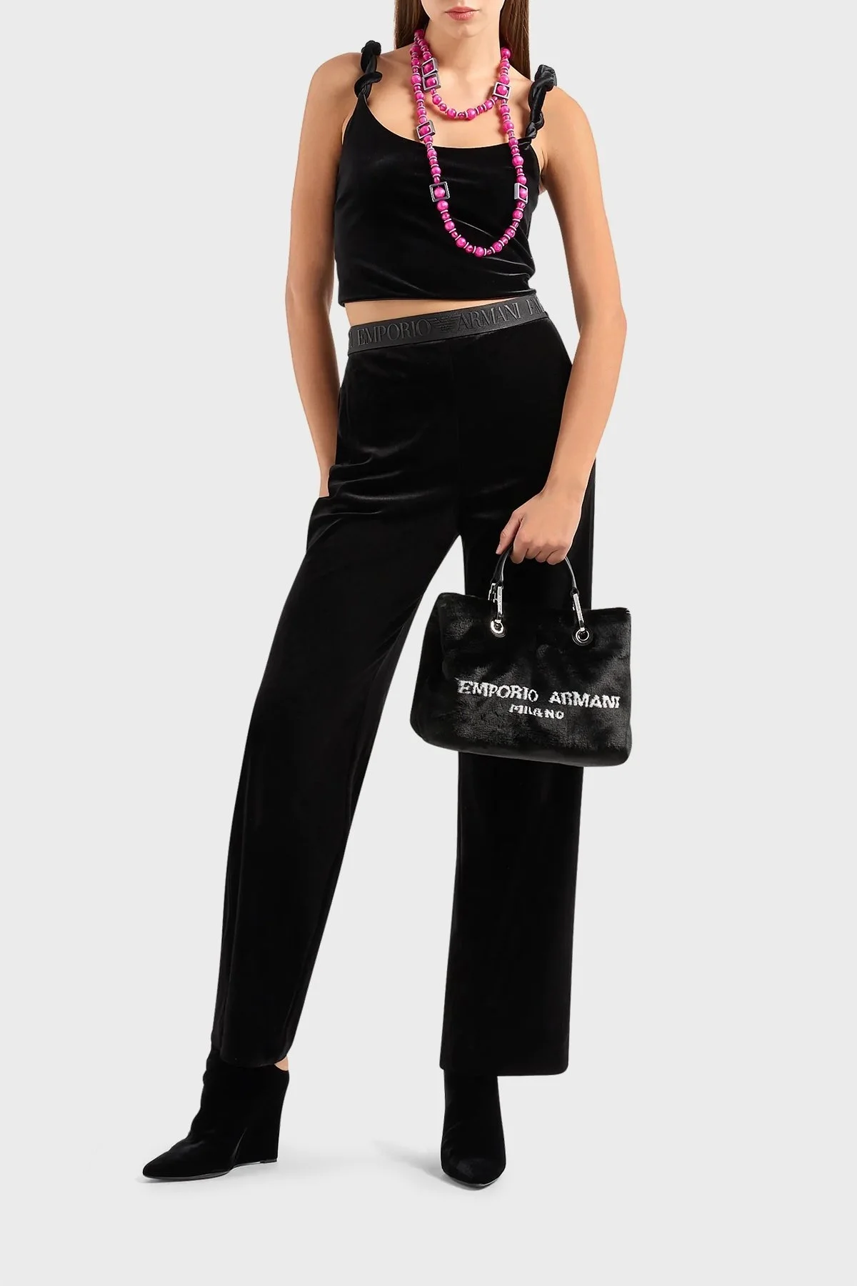 Emporio Armani Çıkarılabilir Omuz Askılı Peluş Bayan Çanta Y3D166 YWH6E 80001 SİYAH - 3