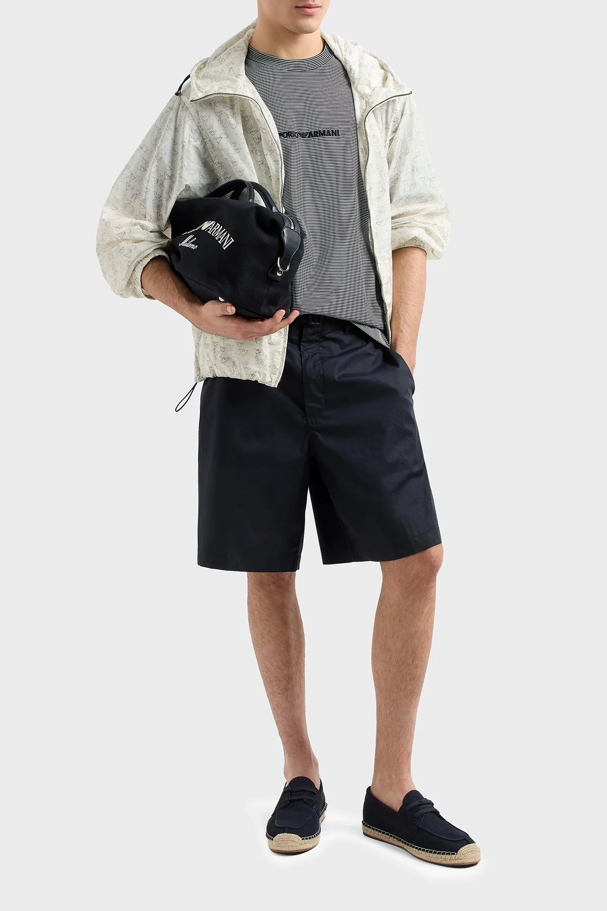 Emporio Armani Çizgili % 100 Pamuk Regular Fit Sıfır Yaka Erkek T Shirt EM000824 AF12927 F0088 LACİVERT-BEYAZ - 7