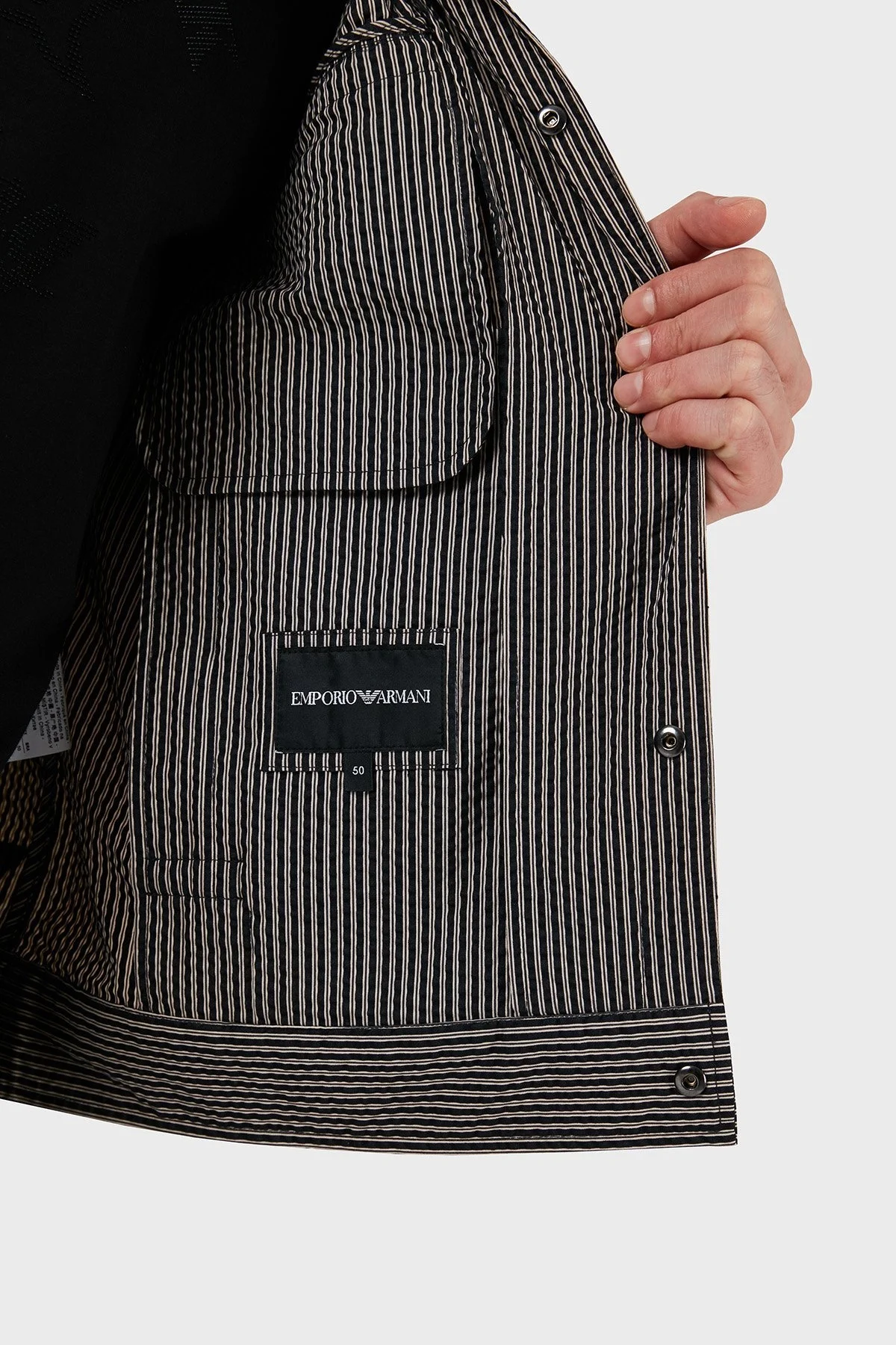 Emporio Armani Çizgili Dik Yaka Regular Fit Mevsimlik Erkek Mont 3D1BL6 1NPIZ F014 SİYAH - 7