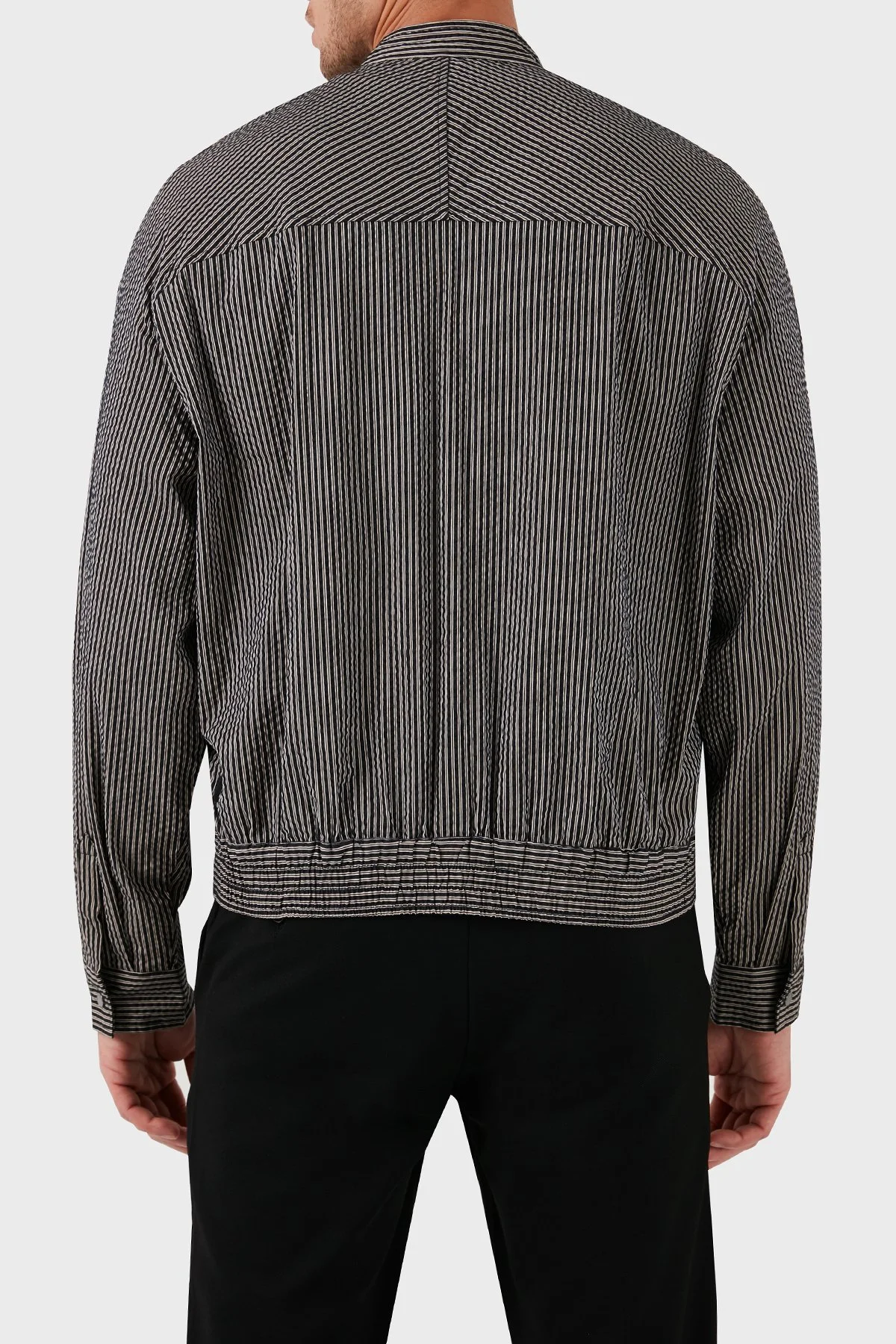 Emporio Armani Çizgili Dik Yaka Regular Fit Mevsimlik Erkek Mont 3D1BL6 1NPIZ F014 SİYAH - 3