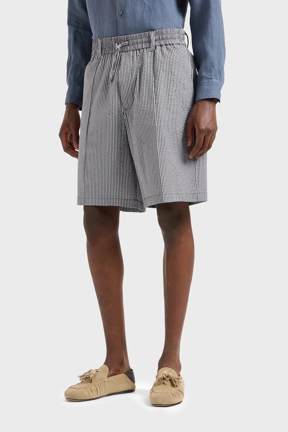 Emporio Armani Çizgili Gofre Relaxed Fit Erkek Short 3D1PE2 1NPIZ 06F8 GRİ-BEYAZ - 1