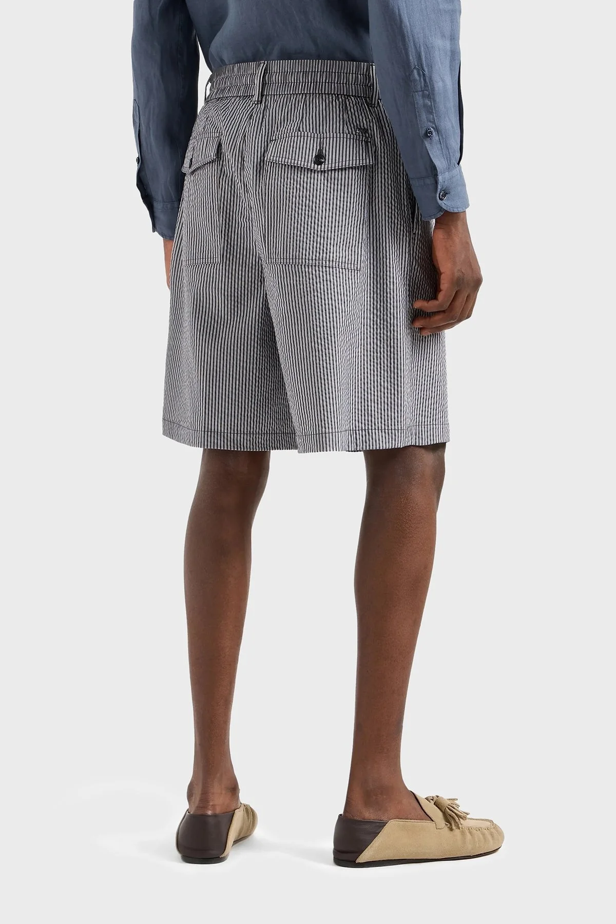 Emporio Armani Çizgili Gofre Relaxed Fit Erkek Short 3D1PE2 1NPIZ 06F8 GRİ-BEYAZ - 3