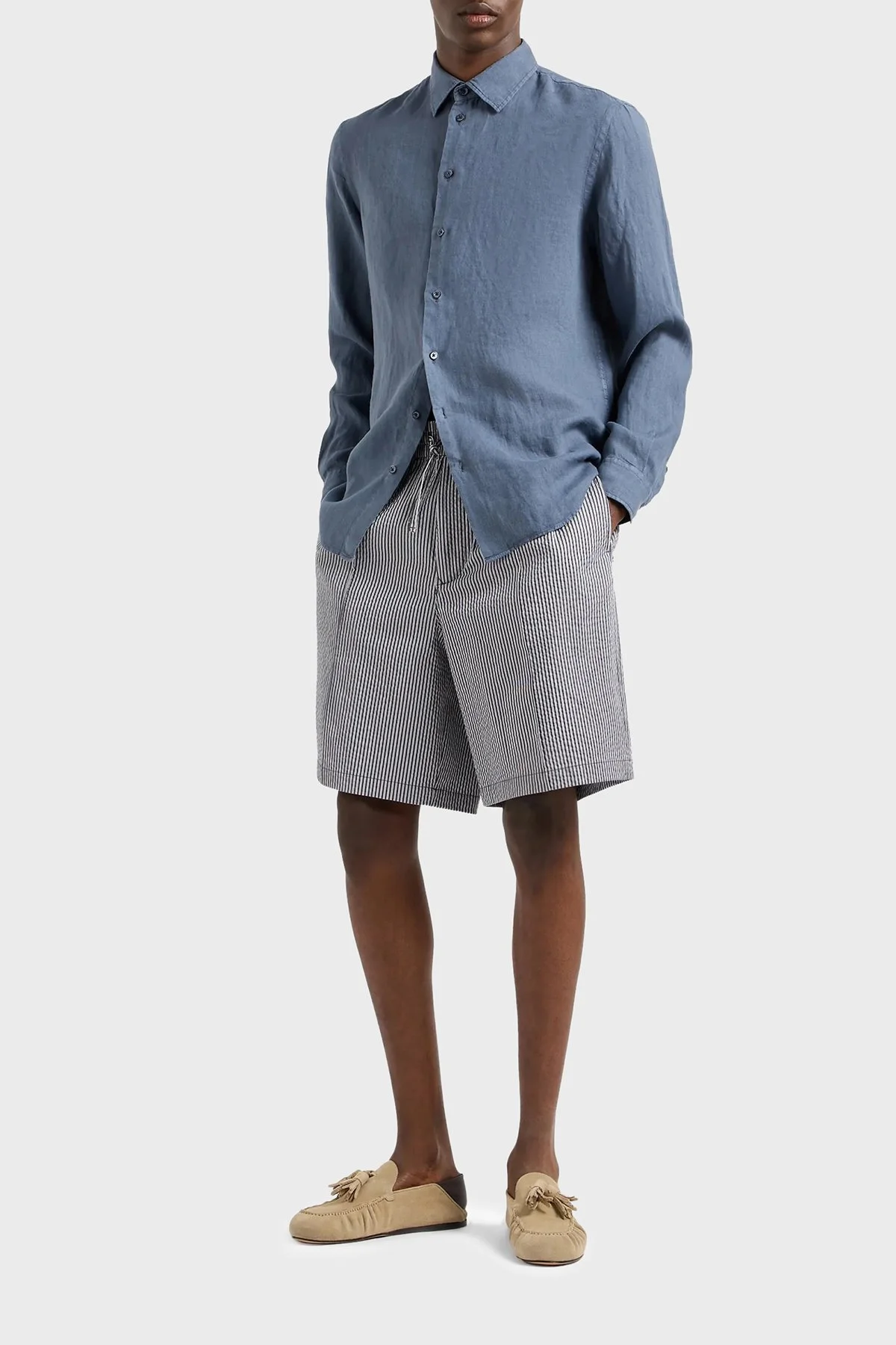Emporio Armani Çizgili Gofre Relaxed Fit Erkek Short 3D1PE2 1NPIZ 06F8 GRİ-BEYAZ - 2