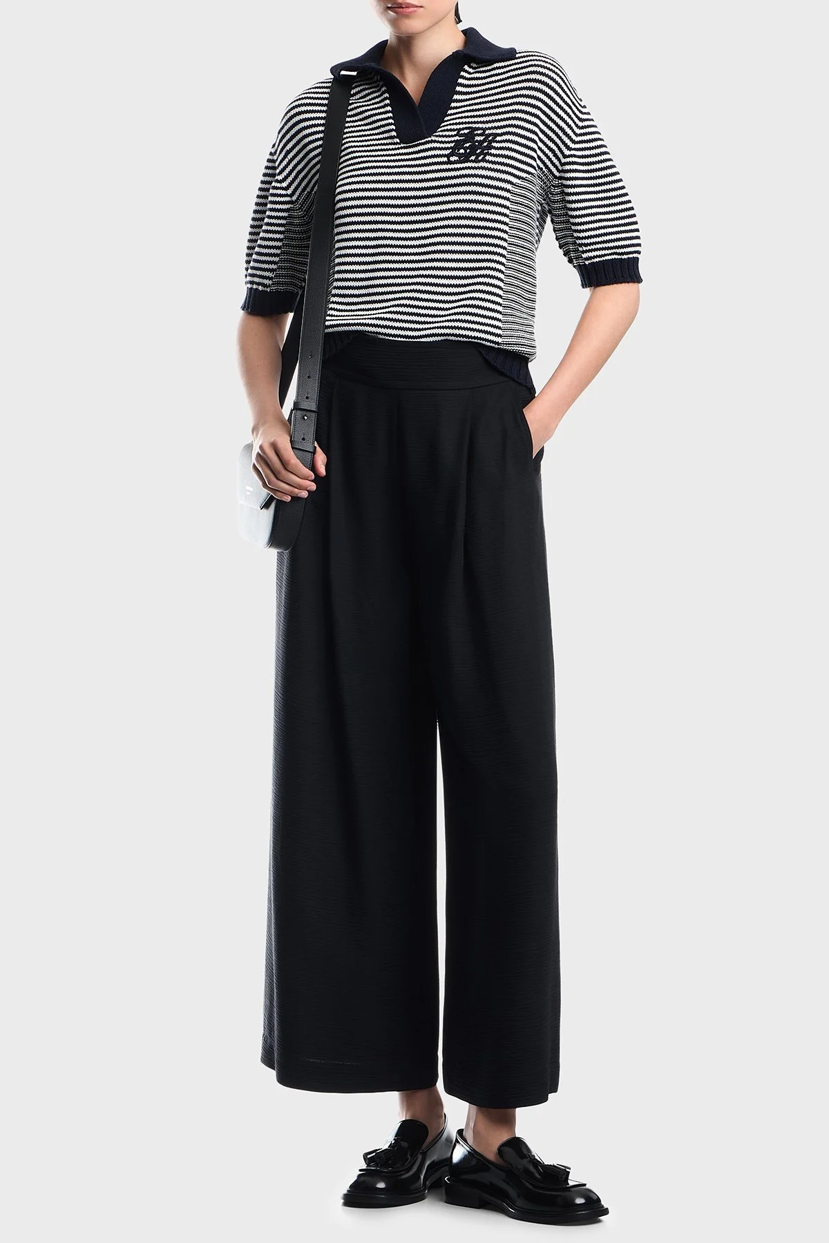 Emporio Armani Çizgili Pamuklu Kısa Kollu Kadın Polo EW005020 AF27238 FB056 Mavi - 2