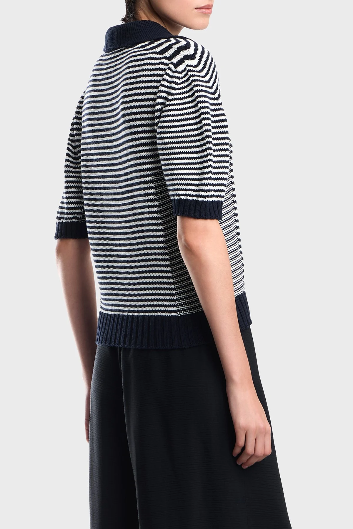 Emporio Armani Çizgili Pamuklu Kısa Kollu Kadın Polo EW005020 AF27238 FB056 Mavi - 3
