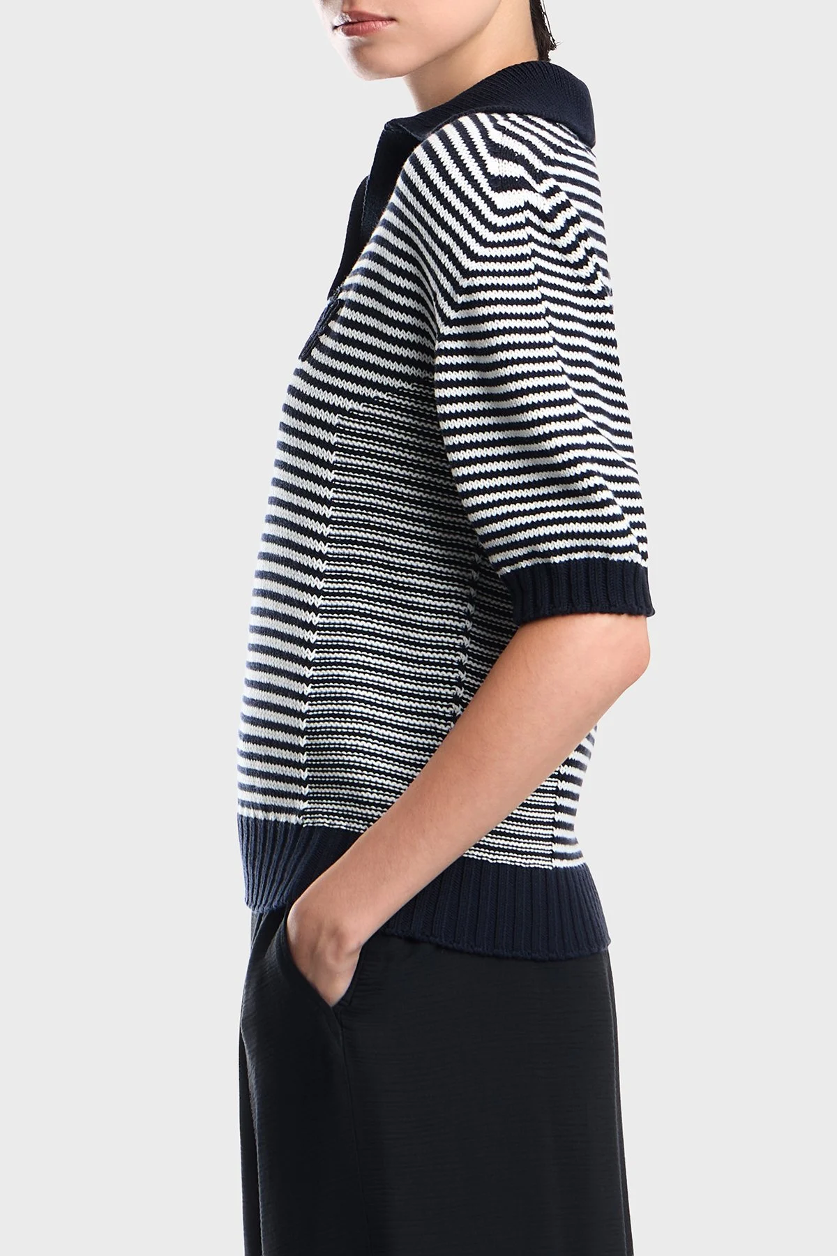 Emporio Armani Çizgili Pamuklu Kısa Kollu Kadın Polo EW005020 AF27238 FB056 Mavi - 4