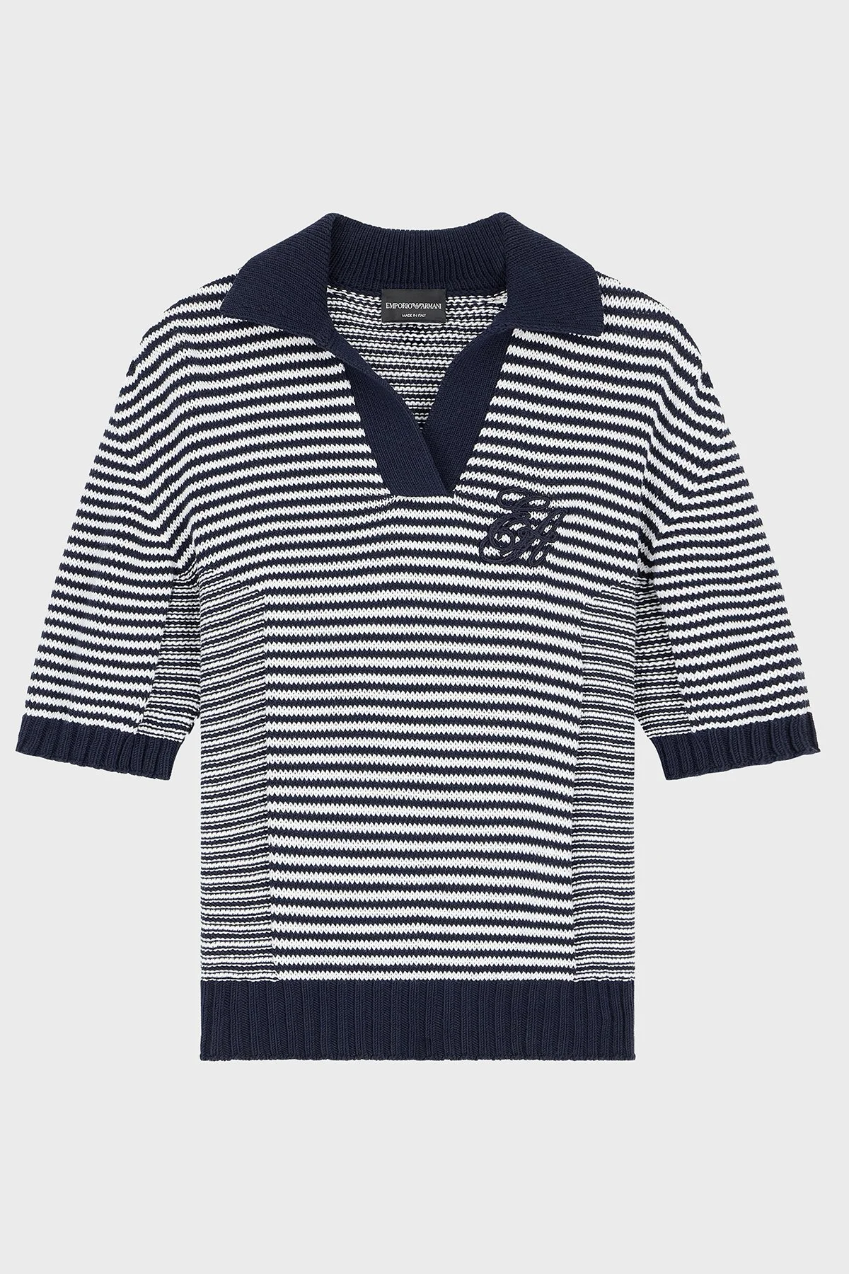 Emporio Armani Çizgili Pamuklu Kısa Kollu Kadın Polo EW005020 AF27238 FB056 Mavi - 6