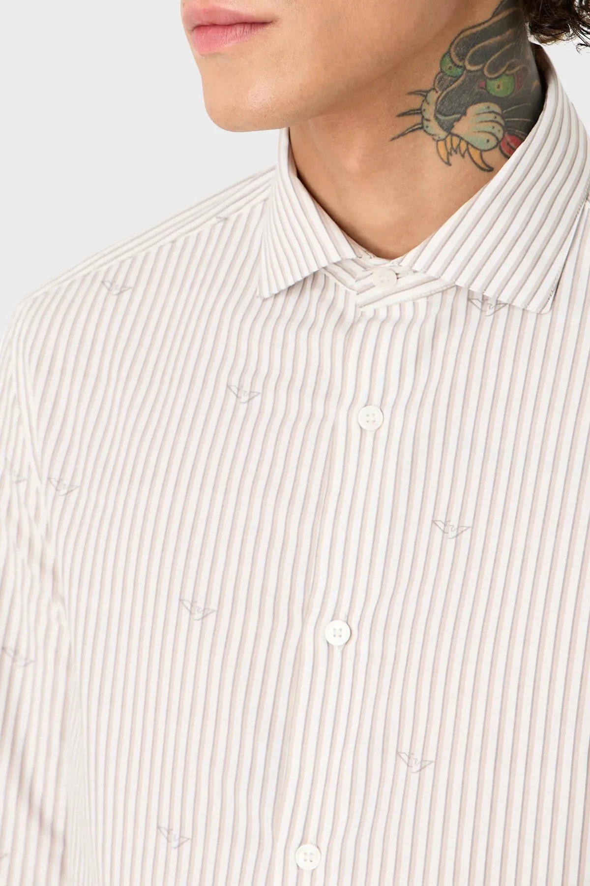Emporio Armani Çizgili Pamuklu Regular Fit Erkek Gömlek 3D1C86 1K3LZ F1H1 BEJ - 2