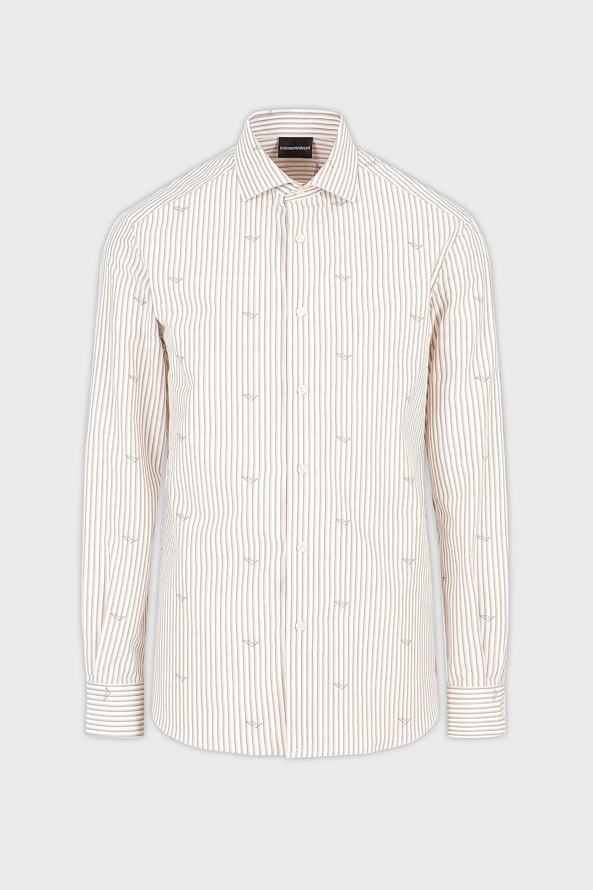 Emporio Armani Çizgili Pamuklu Regular Fit Erkek Gömlek 3D1C86 1K3LZ F1H1 BEJ - 4