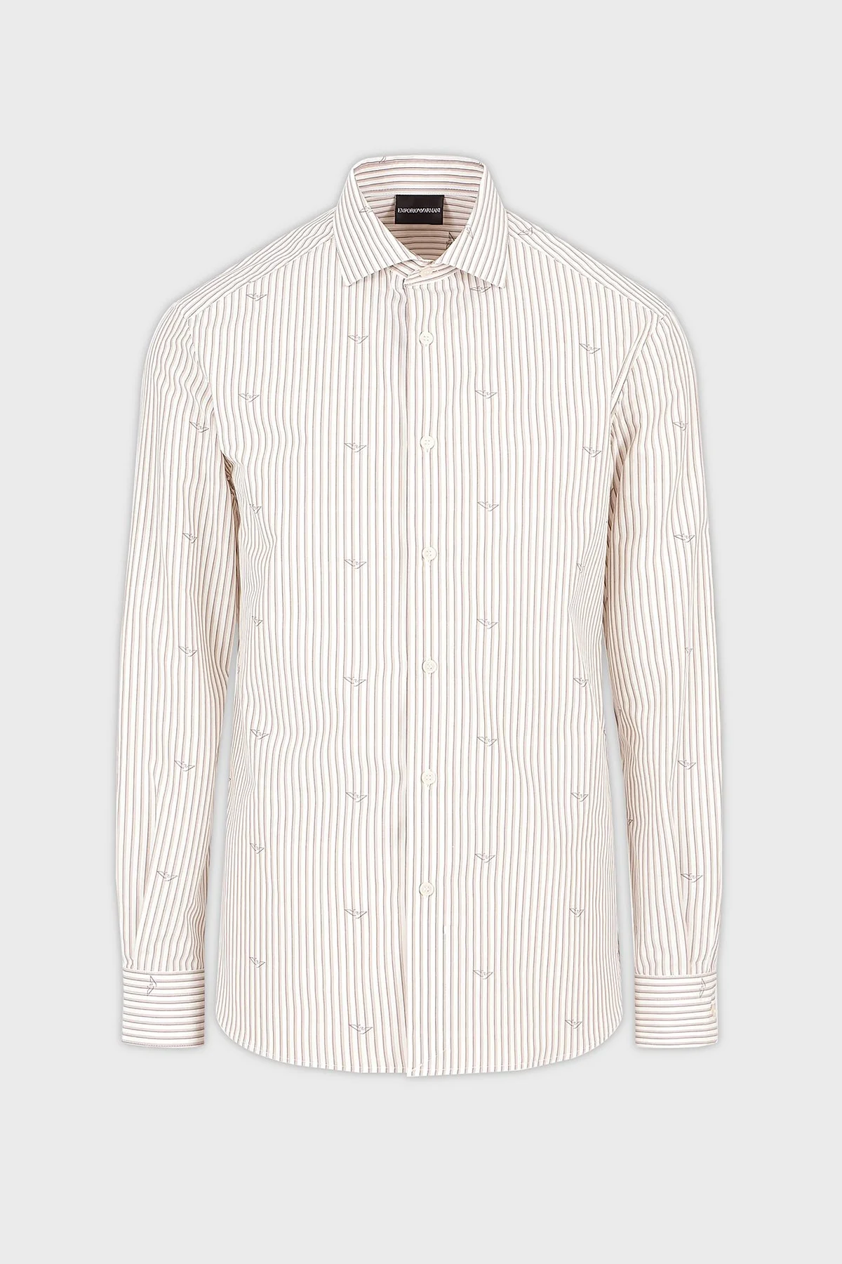 Emporio Armani Çizgili Pamuklu Regular Fit Erkek Gömlek 3D1C86 1K3LZ F1H1 BEJ - 4