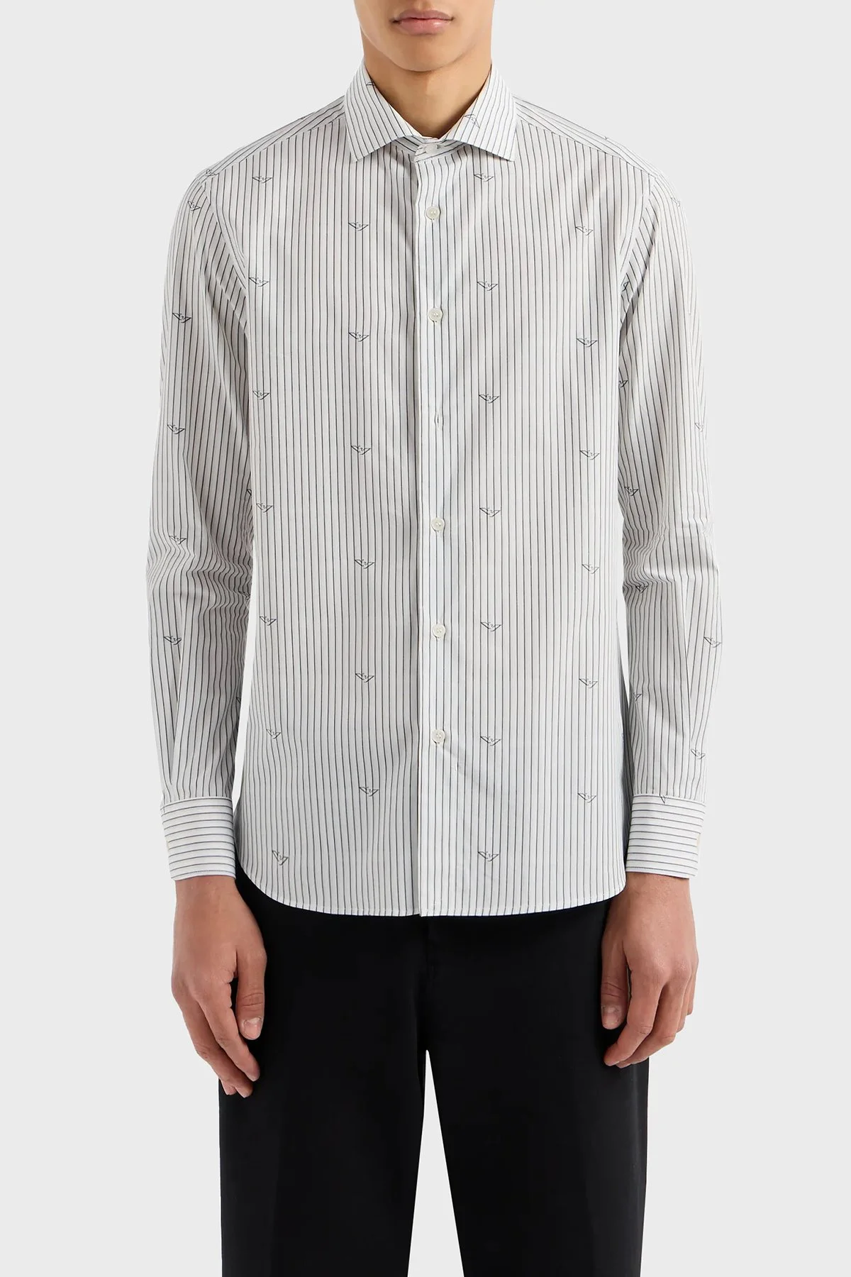 Emporio Armani Çizgili Pamuklu Regular Fit Erkek Gömlek 3D1C86 1K3LZ F1H2 AÇIK MAVİ - 1