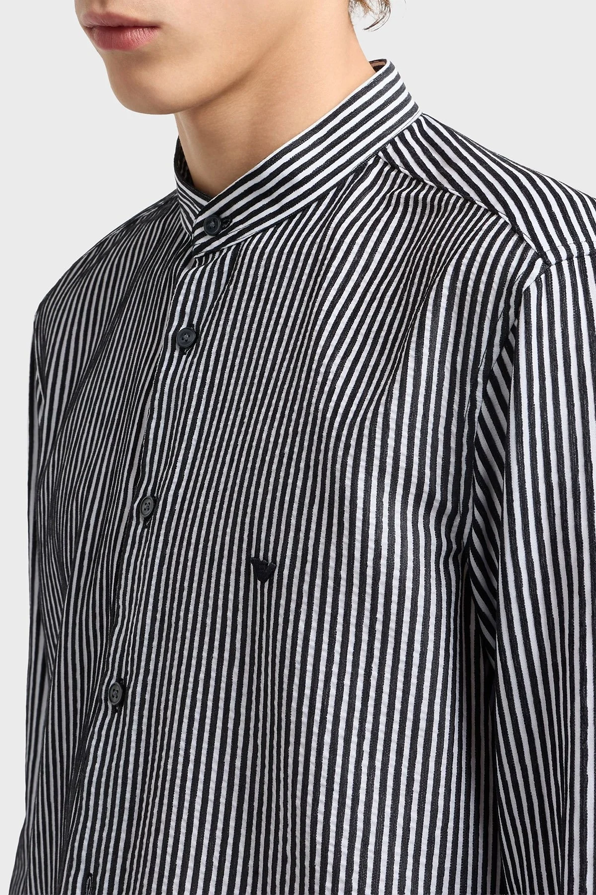 Emporio Armani Çizgili Pamuklu Regular Fit Hakim Yaka Erkek Gömlek EM003810 AF19840 MB378 LACİVERT-BEYAZ - 4