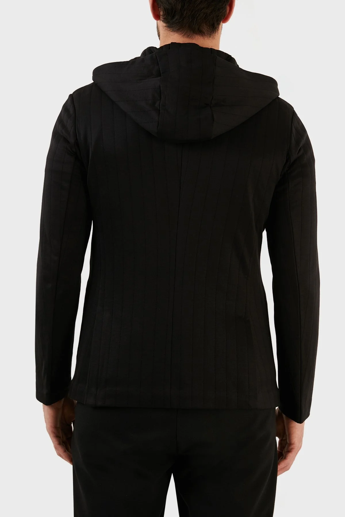 Emporio Armani Çizgili Regular Fit Kapüşonlu Spor Erkek Ceket 3R1GL6 1JIQZ 0999 SİYAH - 6