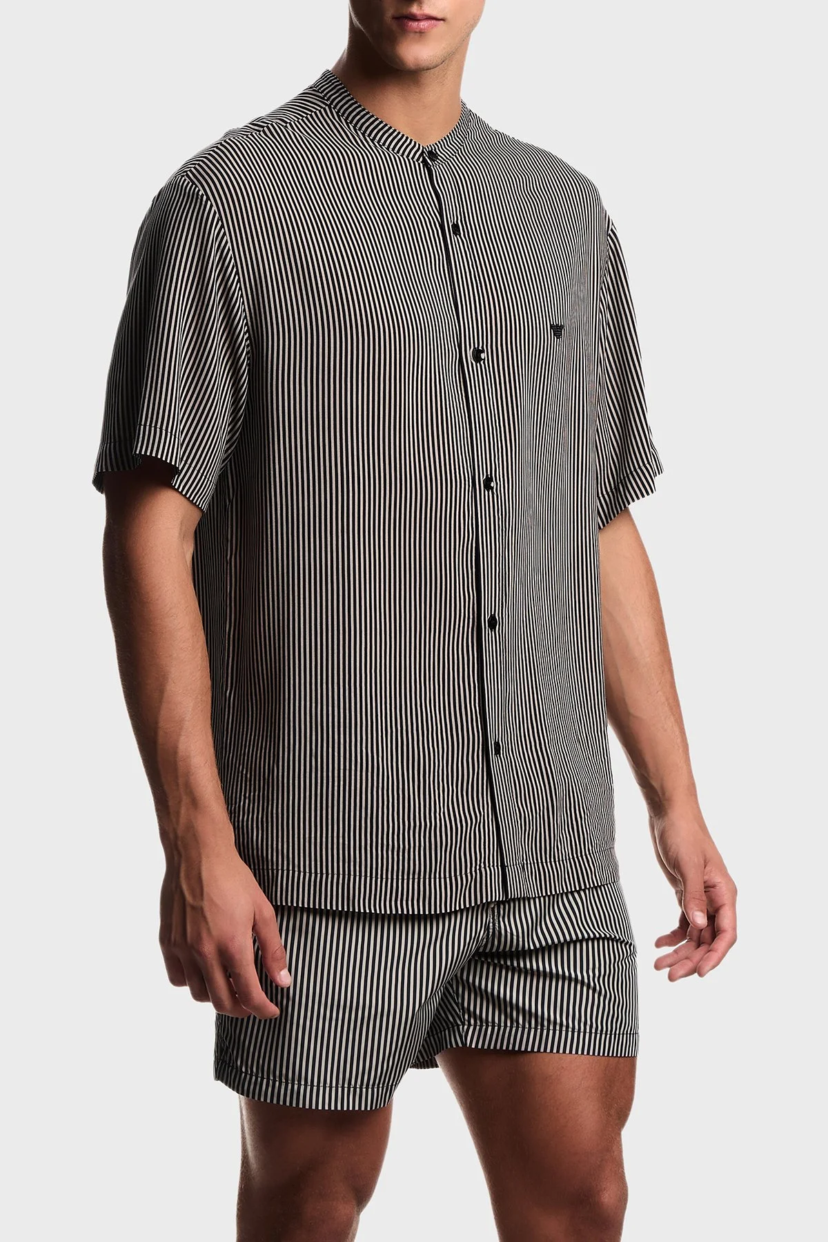 Emporio Armani Çizgili Regular Fit Kısa Kollu Erkek Gömlek EM005144 AF20445 F1039 SİYAH-BEJ - 1