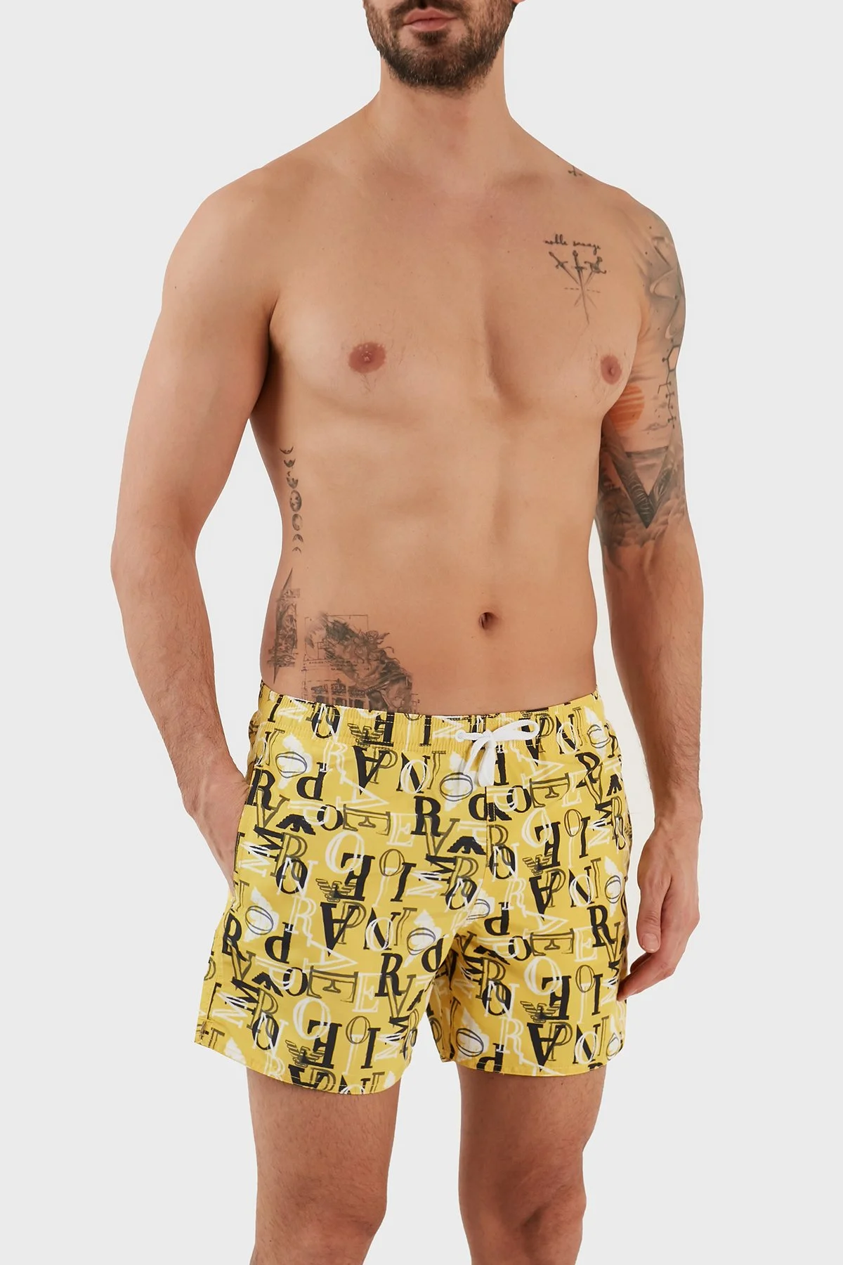 Emporio Armani Deniz Şortu Regular Fit Cepli Erkek Mayo Short 211740 3R445 10760 Sarı - 1