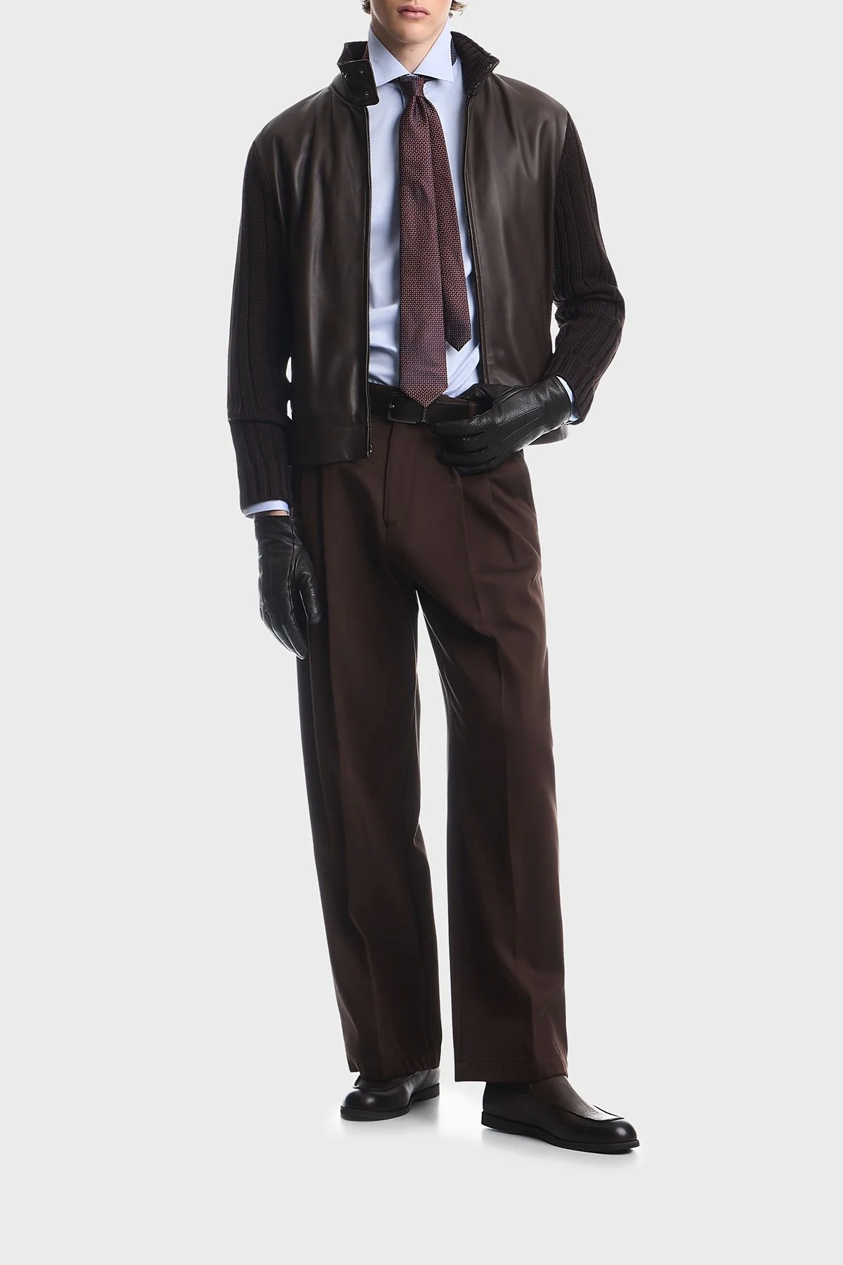 Emporio Armani Deri Dik Yaka Fermuarlı Erkek Ceket EM007276 AF29262 U6029 Koyu kahve - 2