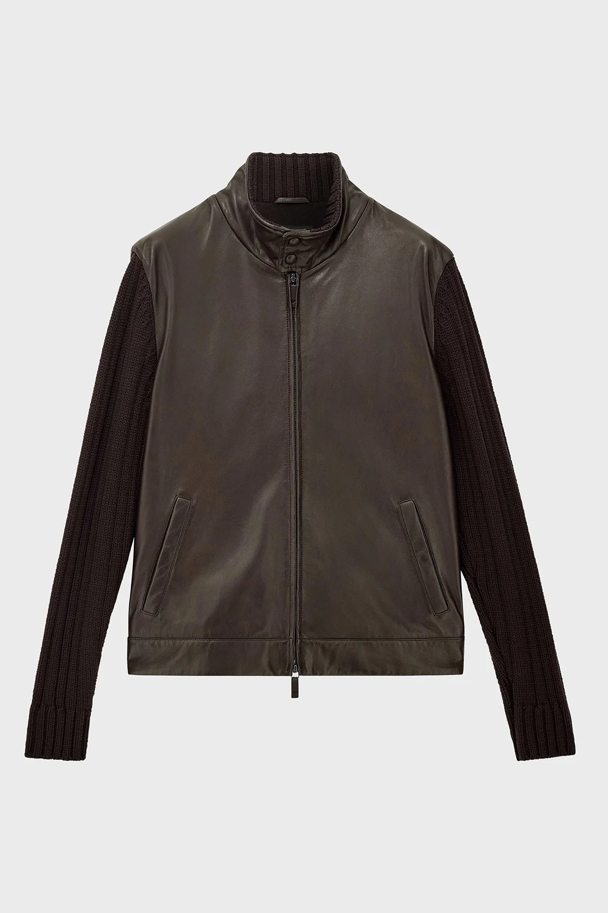 Emporio Armani Deri Dik Yaka Fermuarlı Erkek Ceket EM007276 AF29262 U6029 Koyu kahve - 3