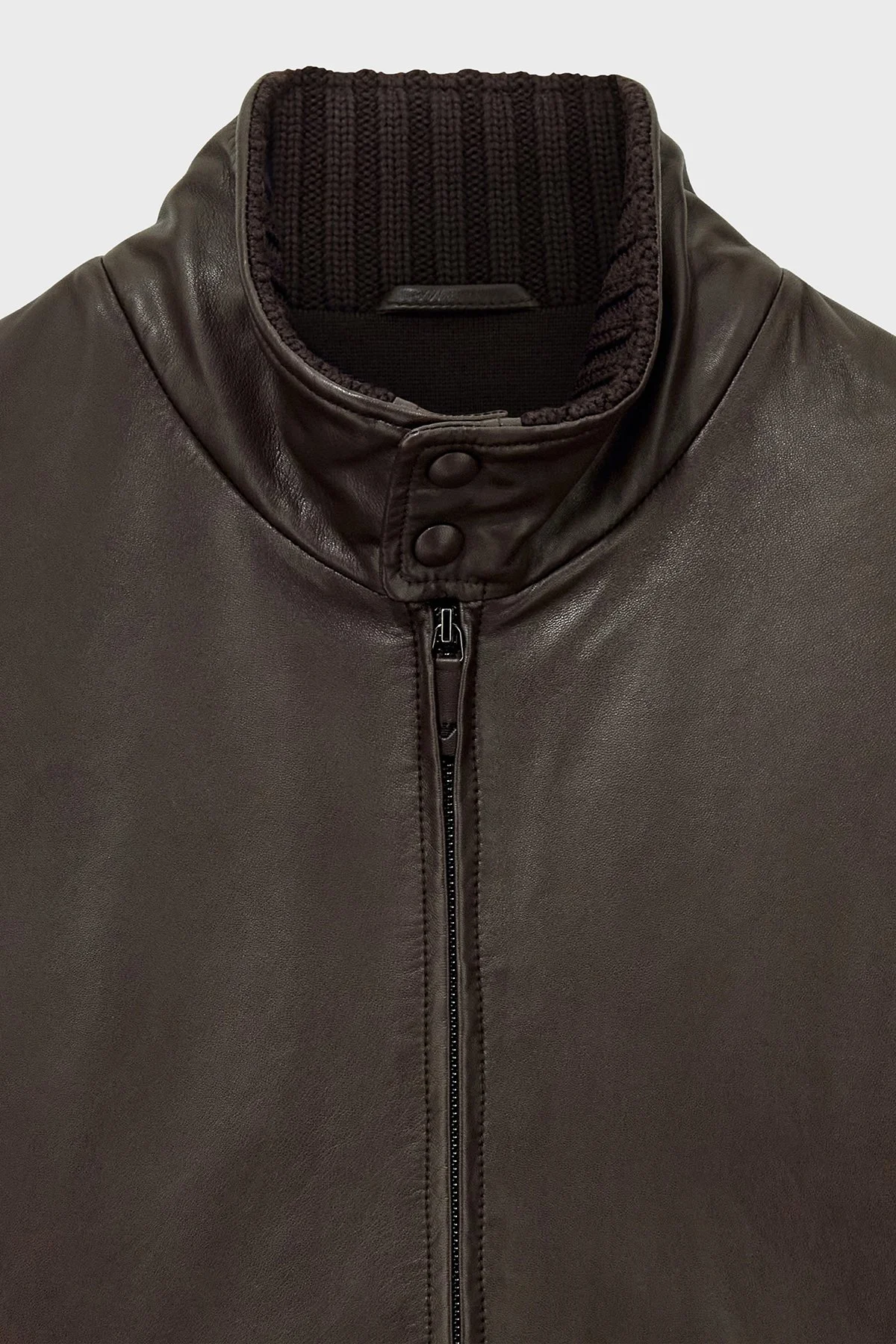 Emporio Armani Deri Dik Yaka Fermuarlı Erkek Ceket EM007276 AF29262 U6029 Koyu kahve - 5