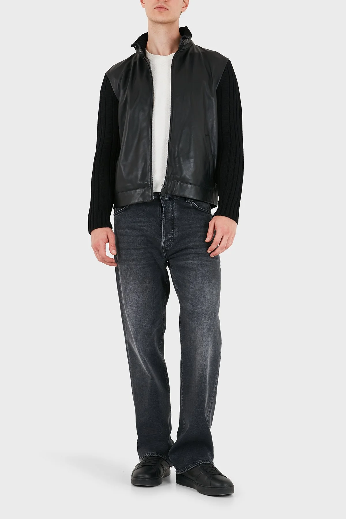 Emporio Armani Deri Dik Yaka Fermuarlı Erkek Ceket EM007276 AF29262 UC001 Siyah - 2