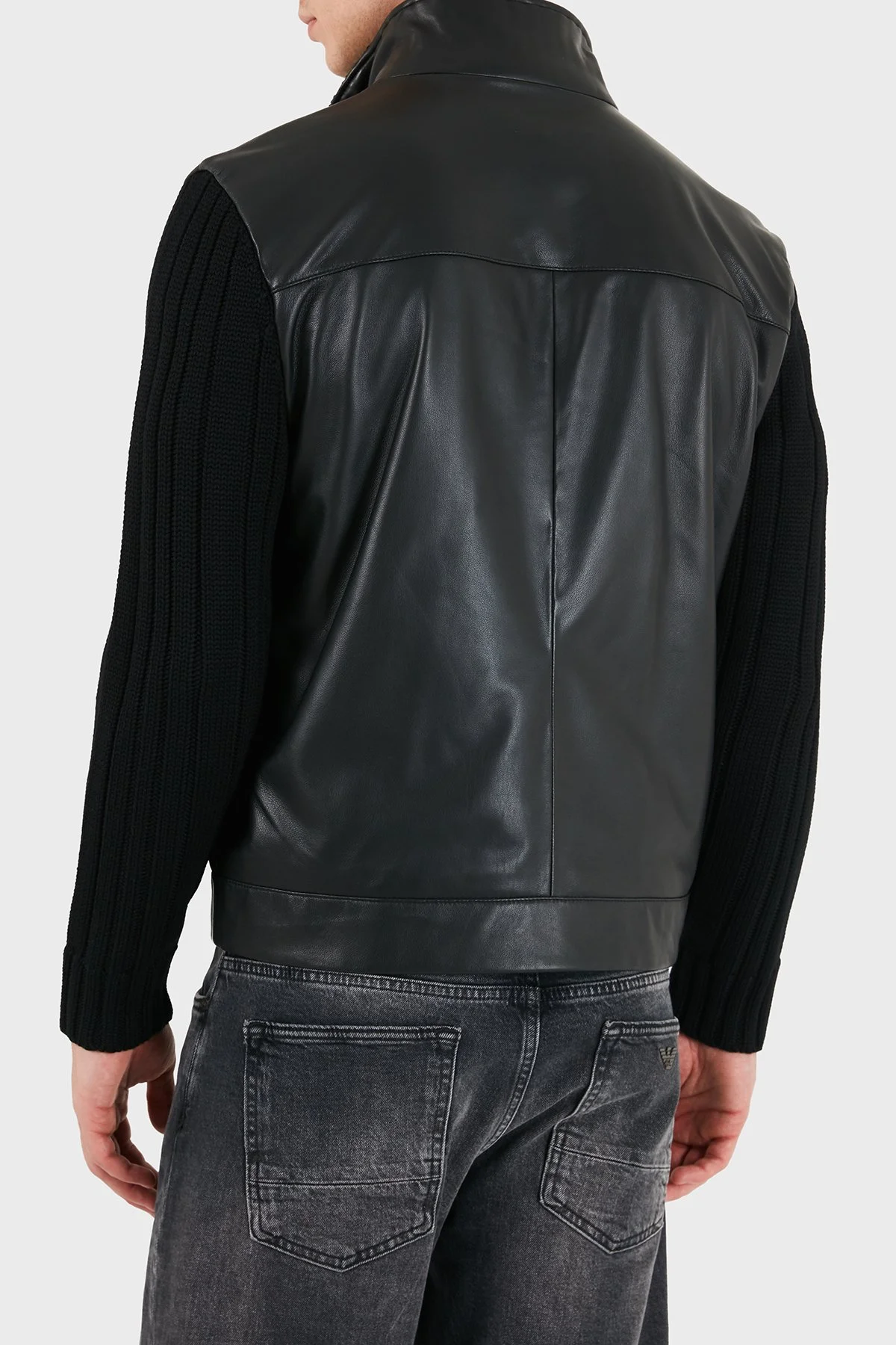 Emporio Armani Deri Dik Yaka Fermuarlı Erkek Ceket EM007276 AF29262 UC001 Siyah - 3