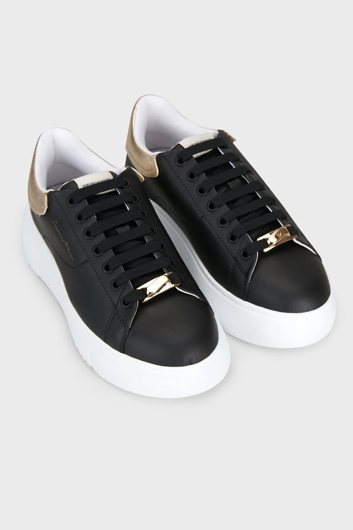 Emporio Armani Deri Logolu Bağcıklı Sneaker Kadın Ayakkabı EW004804 AF30219 MC726 Siyah-gold - 5