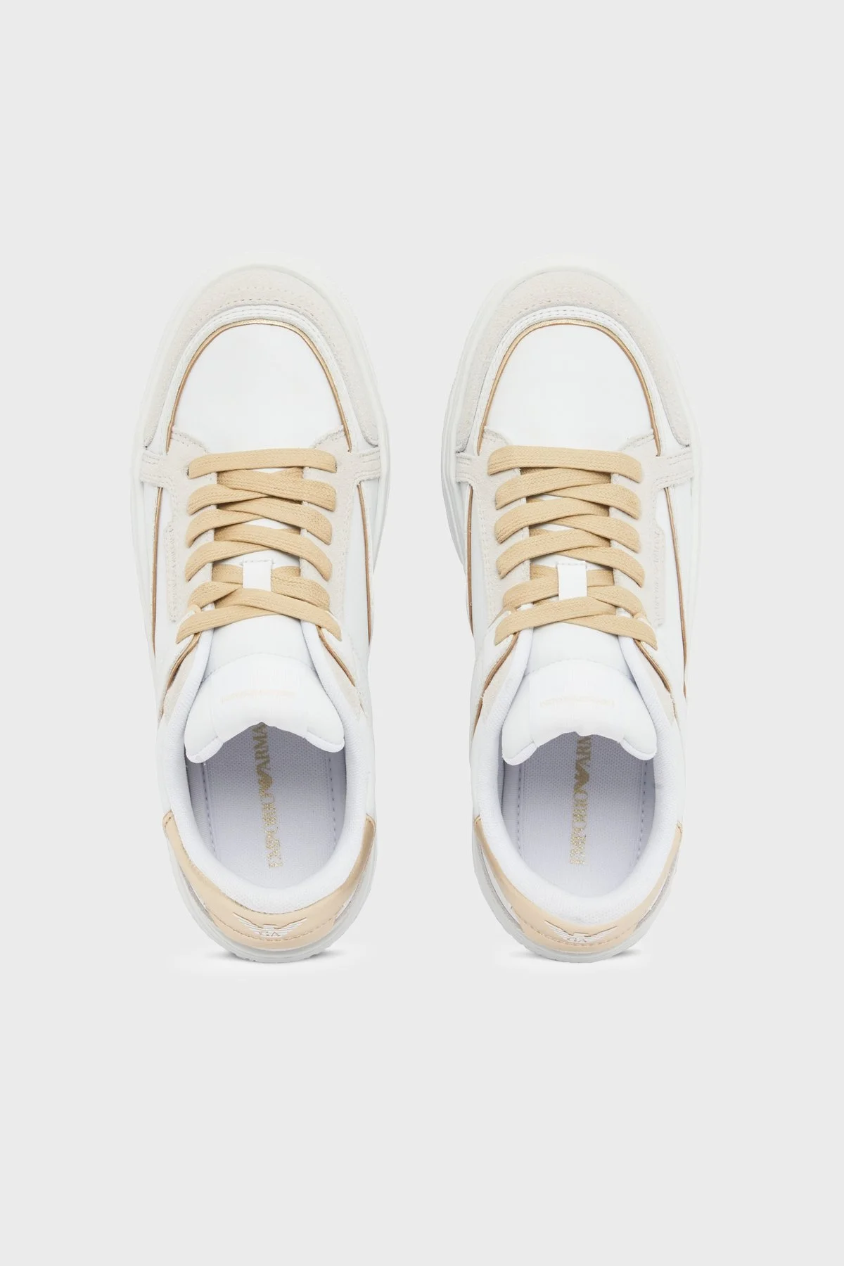 Emporio Armani Deri Logolu Sneaker Bayan Ayakkabı EW003081 AF25727 MZ773 BEYAZ-GOLD - 4
