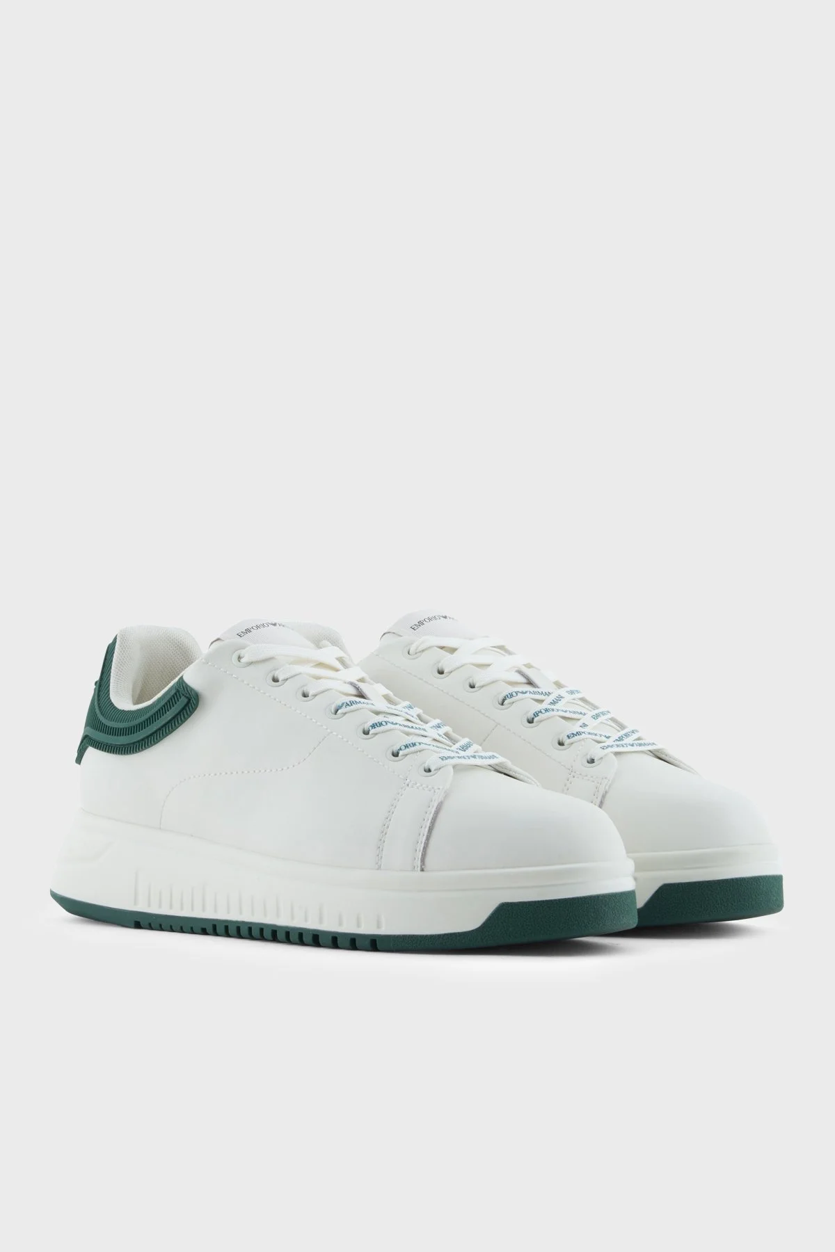 Emporio Armani Deri Logolu Sneaker Erkek Ayakkabı EM003663 AF18212 M0095 BEYAZ-HAKİ - 2