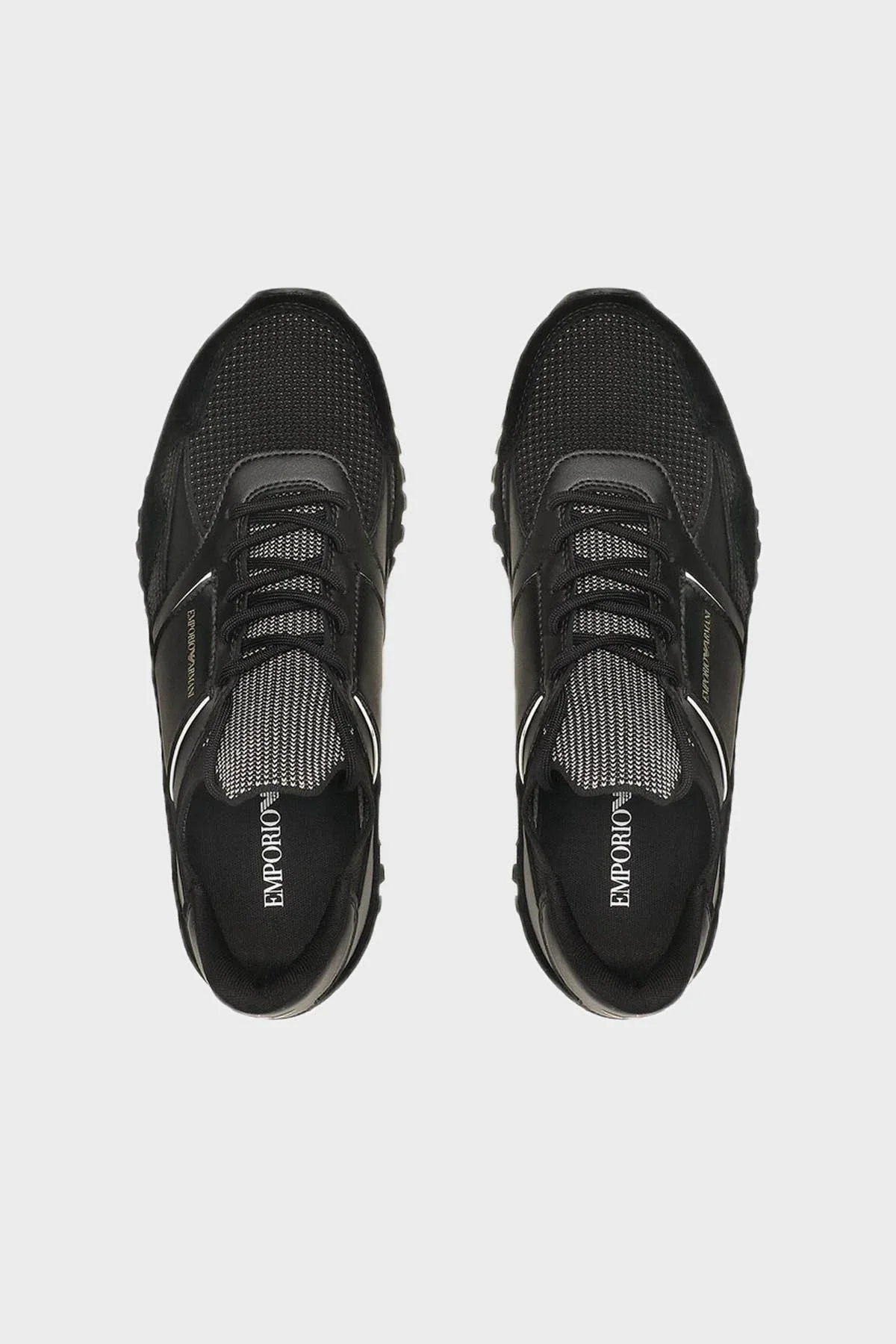 Emporio Armani Deri Logolu Sneaker Erkek Ayakkabı X4X616 XN632 T623 SİYAH - 4