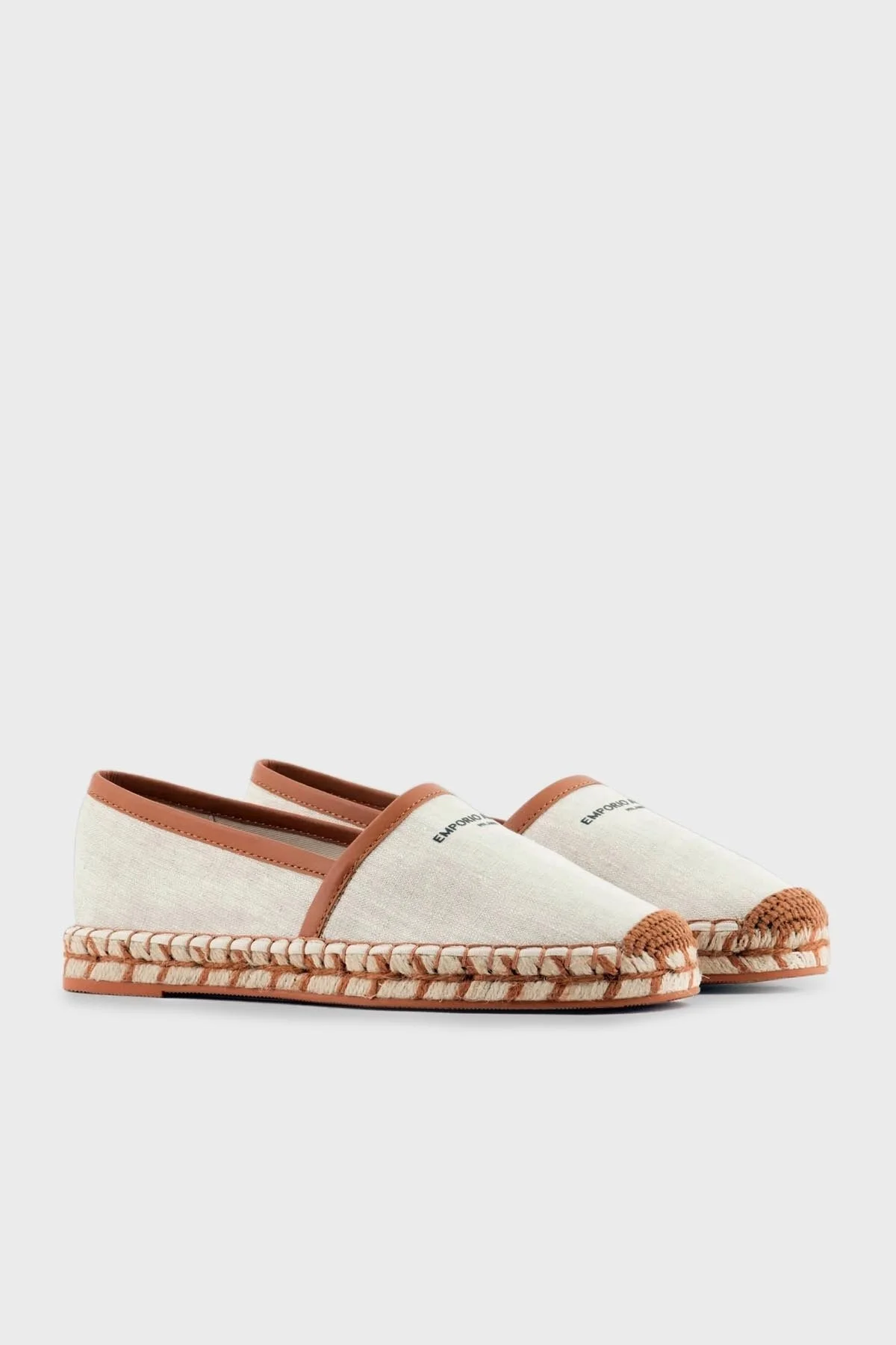 Emporio Armani Deri Şeritli Keten Ayakkabı Bayan Espadril X3S033 XR136 A102 BEJ - 2