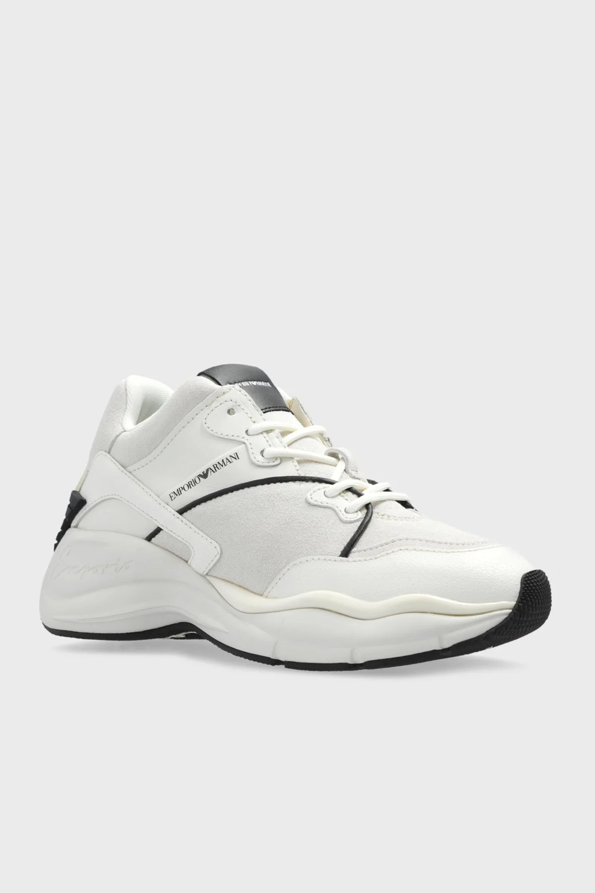 Emporio Armani Deri Sneaker Bayan Ayakkabı X3X228 XR227 R043 BEYAZ-SİYAH - 2