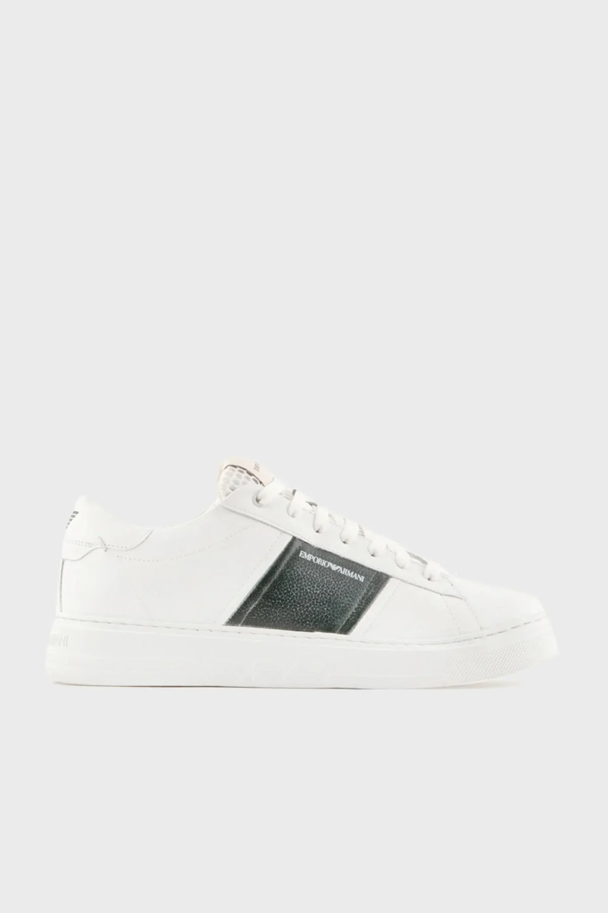 Emporio Armani Hakiki Deri Sneaker Erkek Ayakkabı X4X570 XN840 S523 BEYAZ-HAKİ - 1