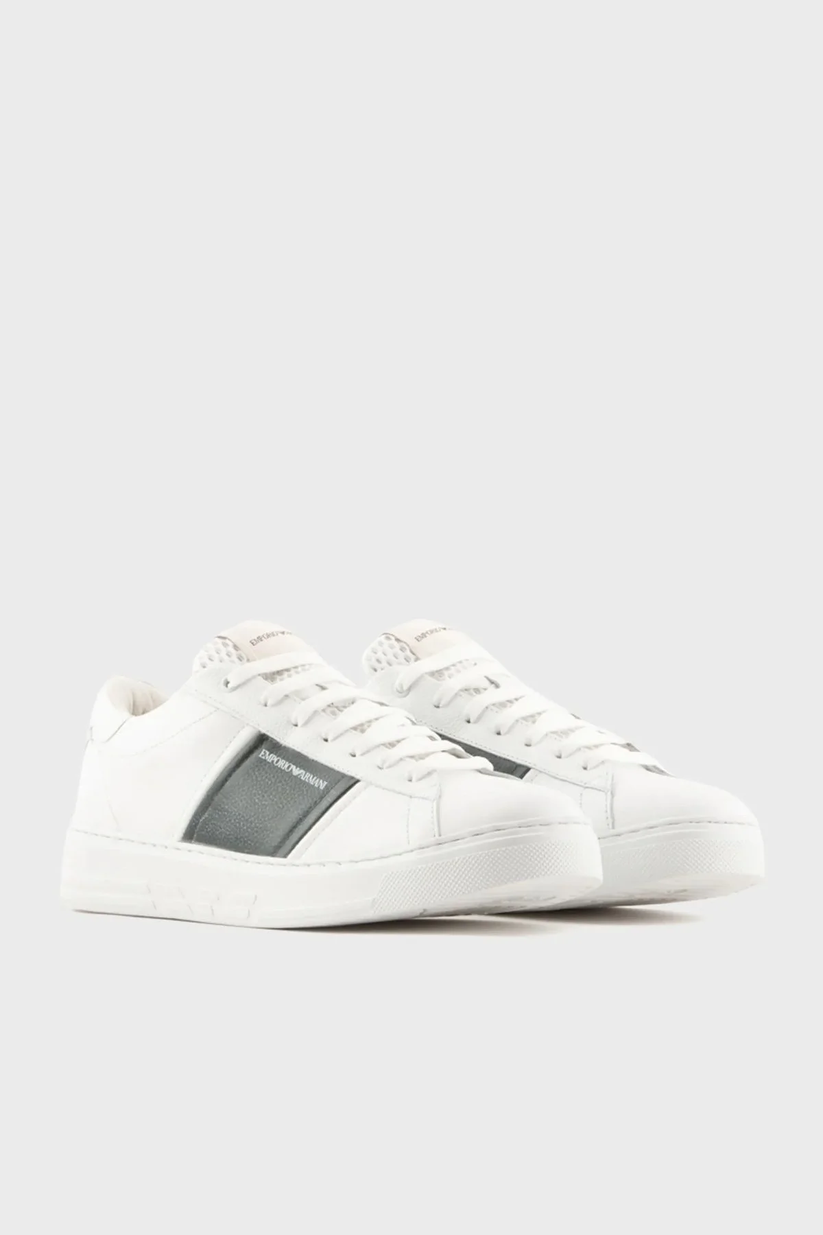 Emporio Armani Hakiki Deri Sneaker Erkek Ayakkabı X4X570 XN840 S523 BEYAZ-HAKİ - 2