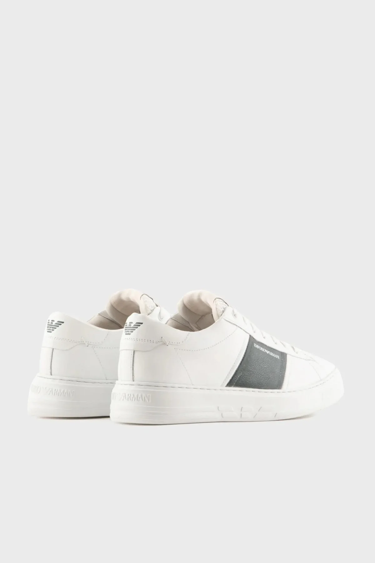 Emporio Armani Hakiki Deri Sneaker Erkek Ayakkabı X4X570 XN840 S523 BEYAZ-HAKİ - 4