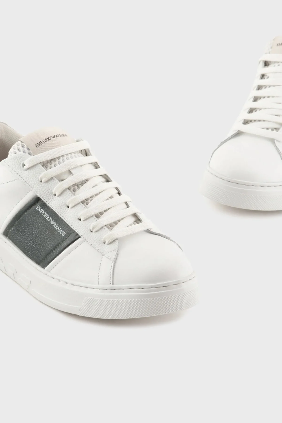 Emporio Armani Hakiki Deri Sneaker Erkek Ayakkabı X4X570 XN840 S523 BEYAZ-HAKİ - 5