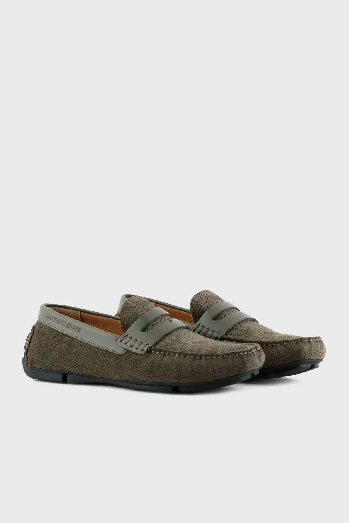 Emporio Armani Deri Süet Makosen Erkek Ayakkabı X4B146 XN784 T420 HAKİ - 2