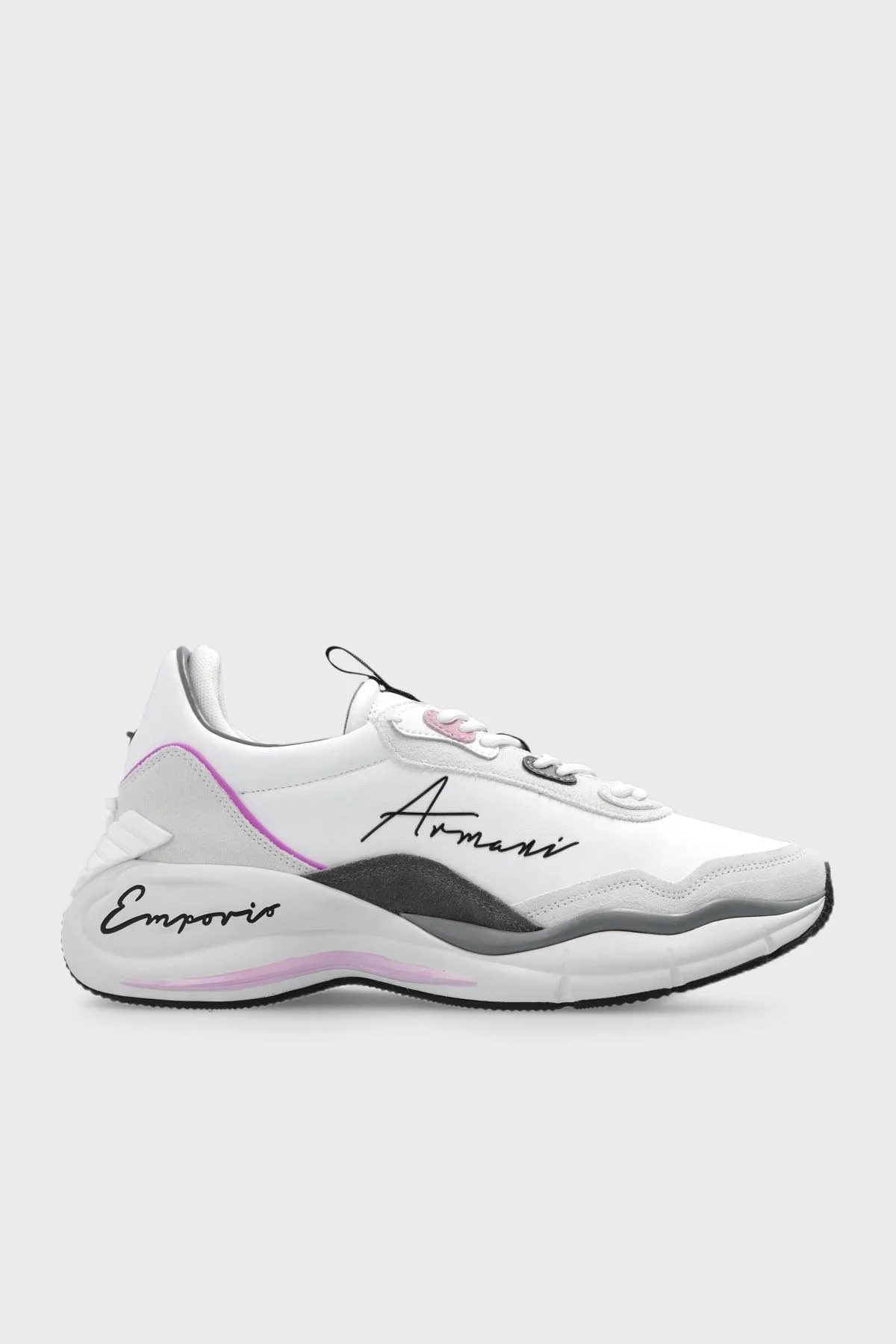 Emporio Armani Deri Süet Sneaker Bayan Ayakkabı X3X215 XR120 C673 BEYAZ-GRİ - 1