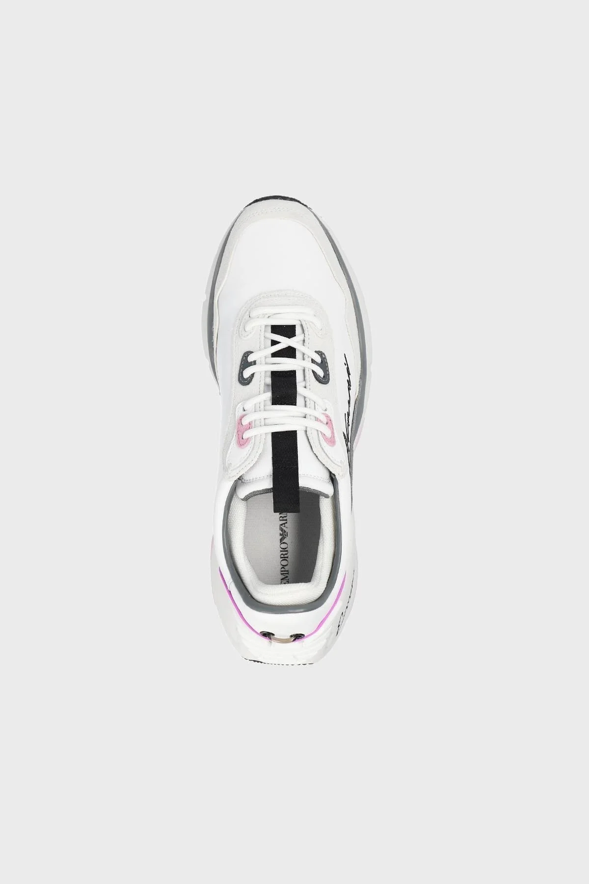 Emporio Armani Deri Süet Sneaker Bayan Ayakkabı X3X215 XR120 C673 BEYAZ-GRİ - 4