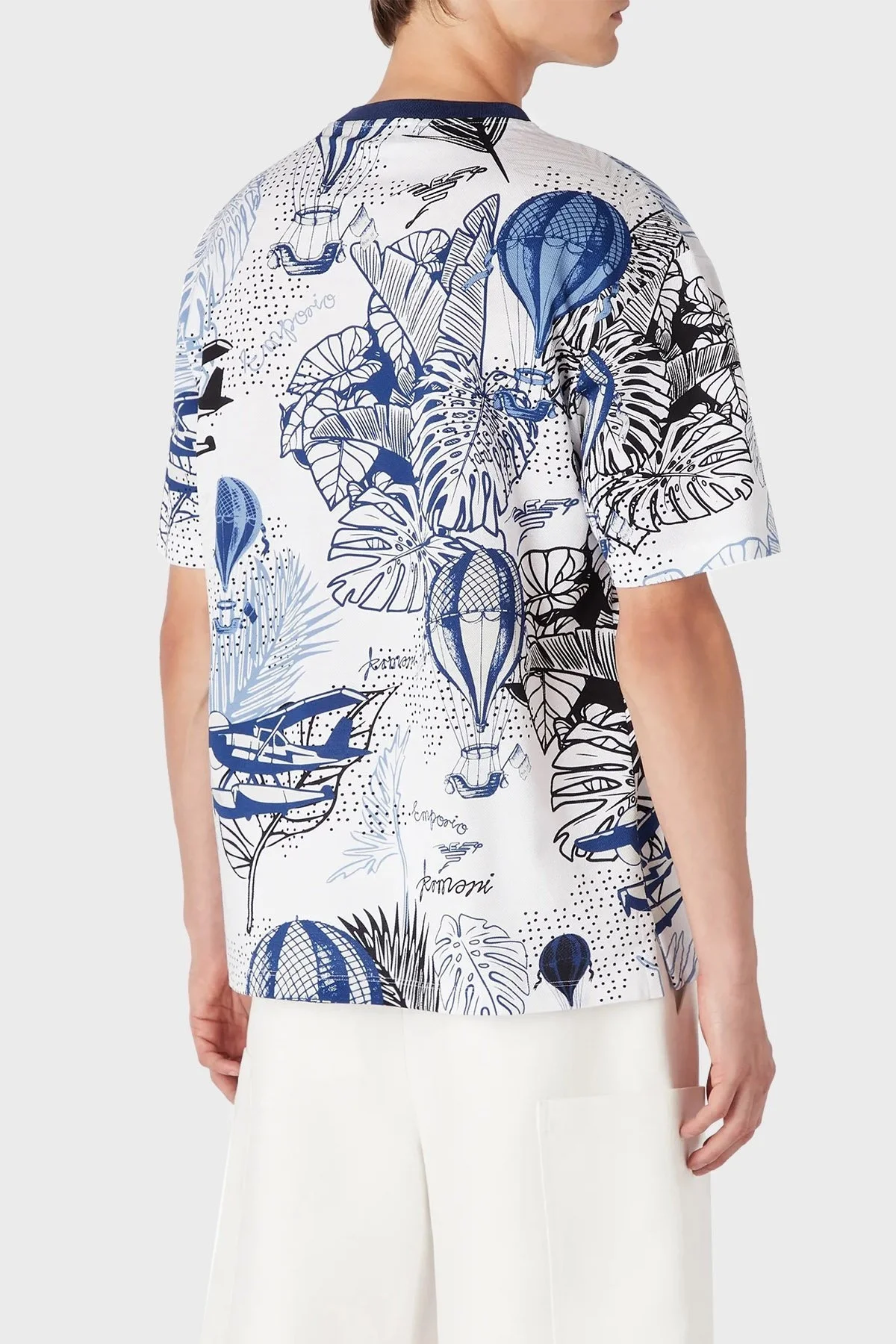 Emporio Armani Desenli % 100 Pamuk Bisiklet Yaka Regular Fit Erkek T Shirt 6R1T8P 1J7EZ F116 BEYAZ-LACİVERT - 2