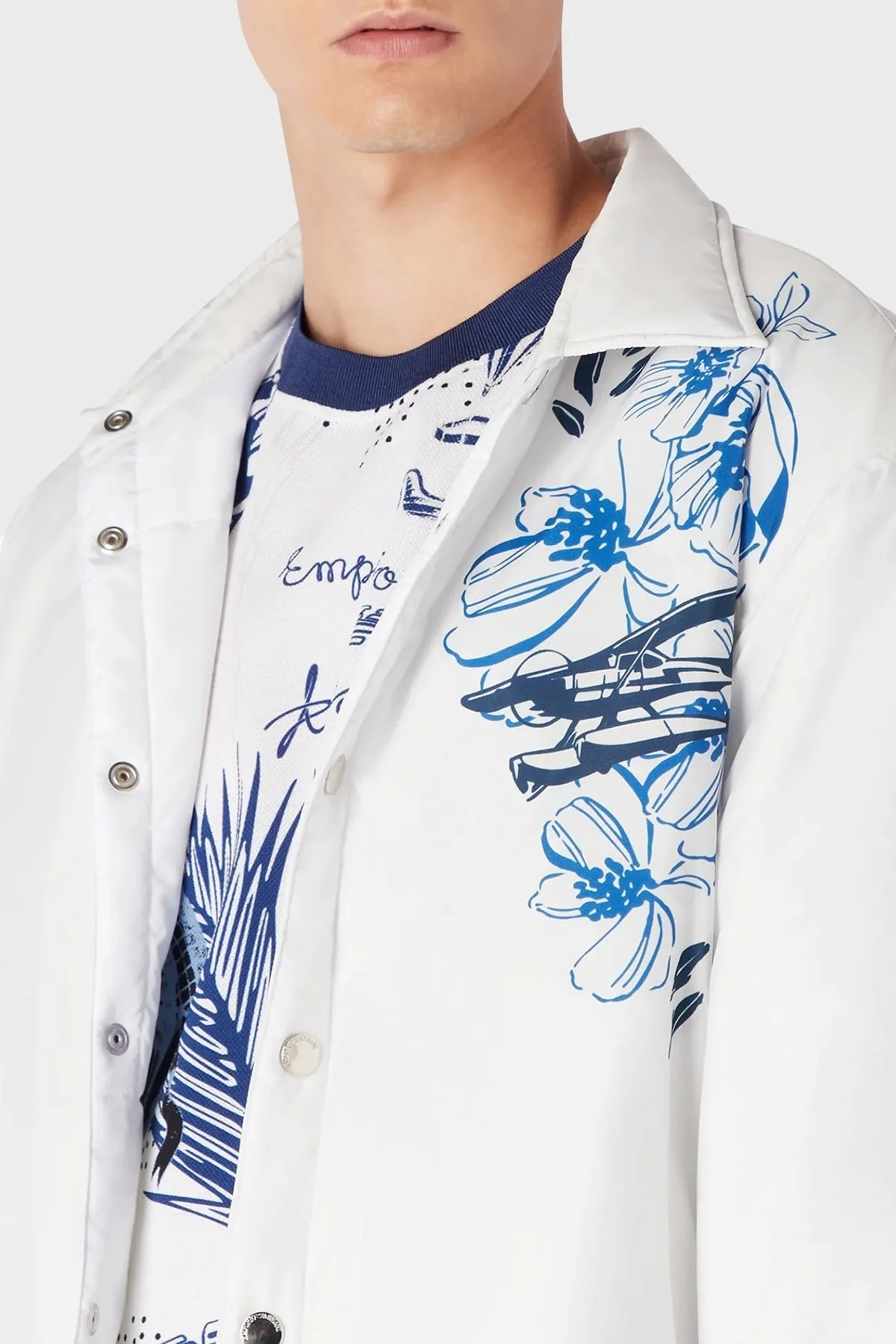 Emporio Armani Desenli % 100 Pamuk Bisiklet Yaka Regular Fit Erkek T Shirt 6R1T8P 1J7EZ F116 BEYAZ-LACİVERT - 3