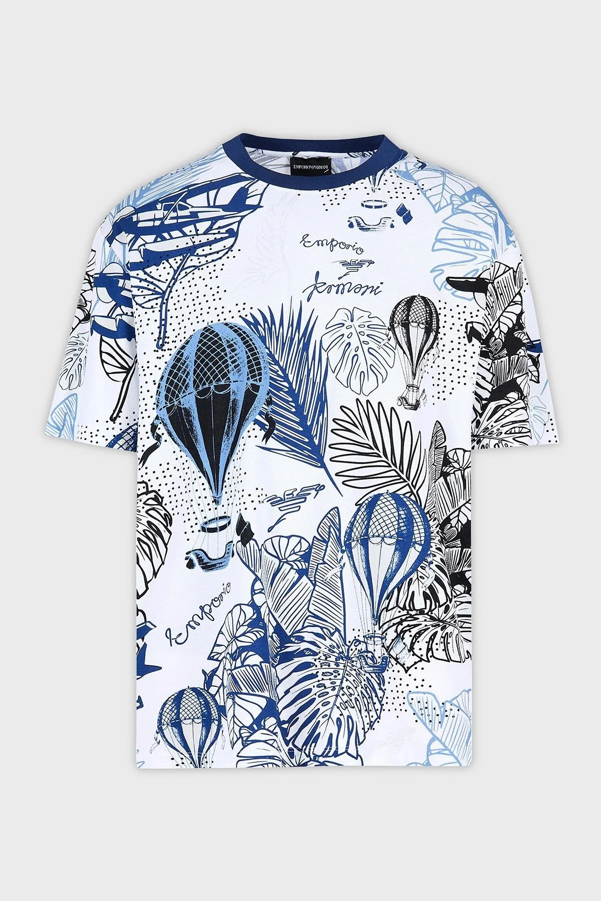 Emporio Armani Desenli % 100 Pamuk Bisiklet Yaka Regular Fit Erkek T Shirt 6R1T8P 1J7EZ F116 BEYAZ-LACİVERT - 4