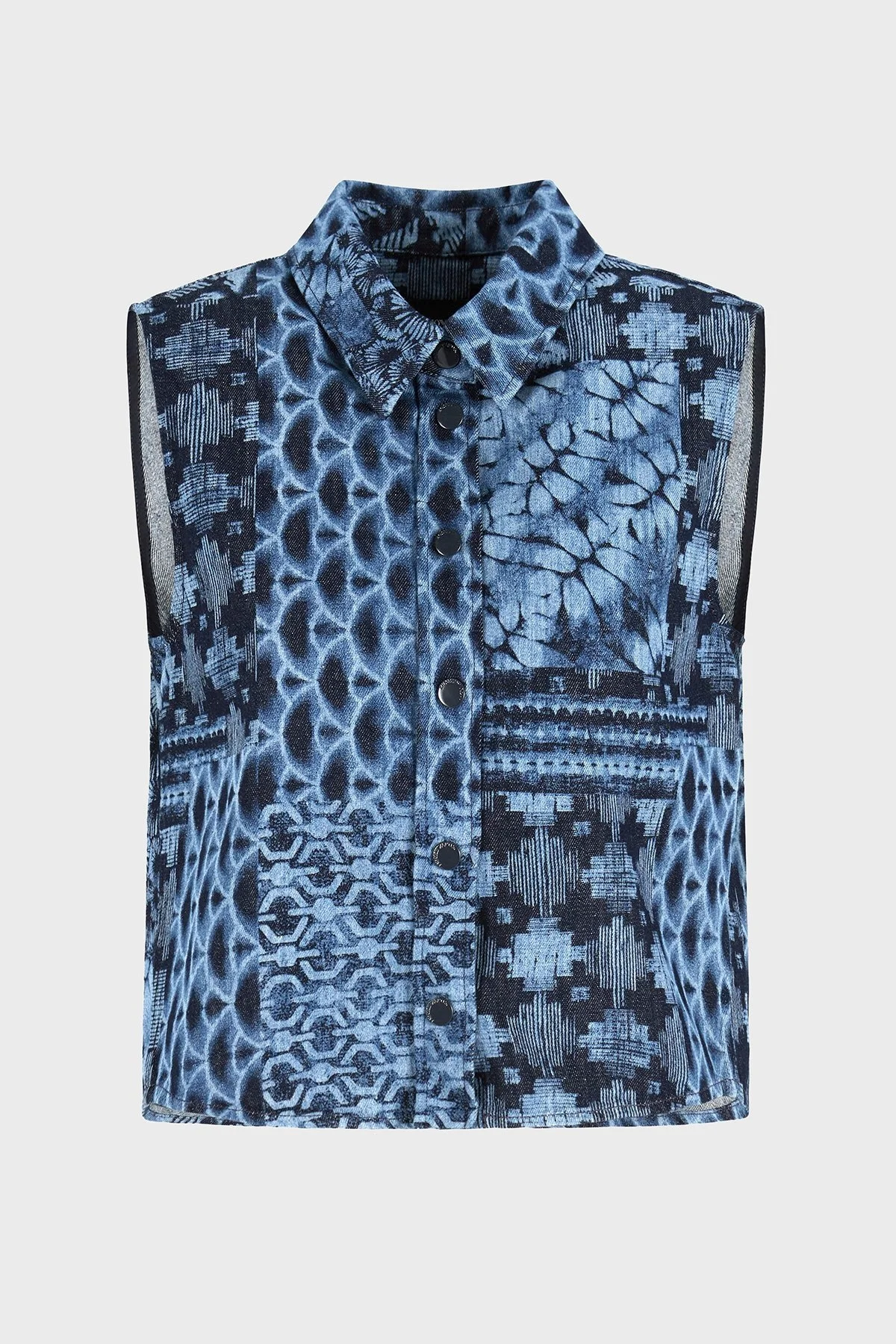 Emporio Armani Desenli % 100 Pamuk Regular Fit Kot Bayan Gömlek EW000755 AF12438 FB057 LACİVERT - 10