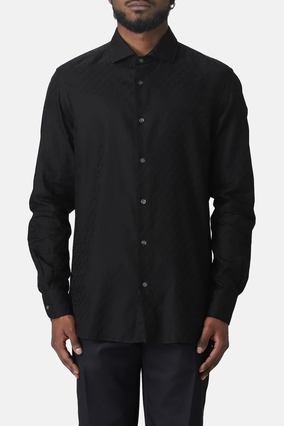 Emporio Armani Desenli % 100 Pamuk Regular Fit Uzun Kol Erkek Gömlek 3R1C86 1K0DZ F082 SİYAH - 4